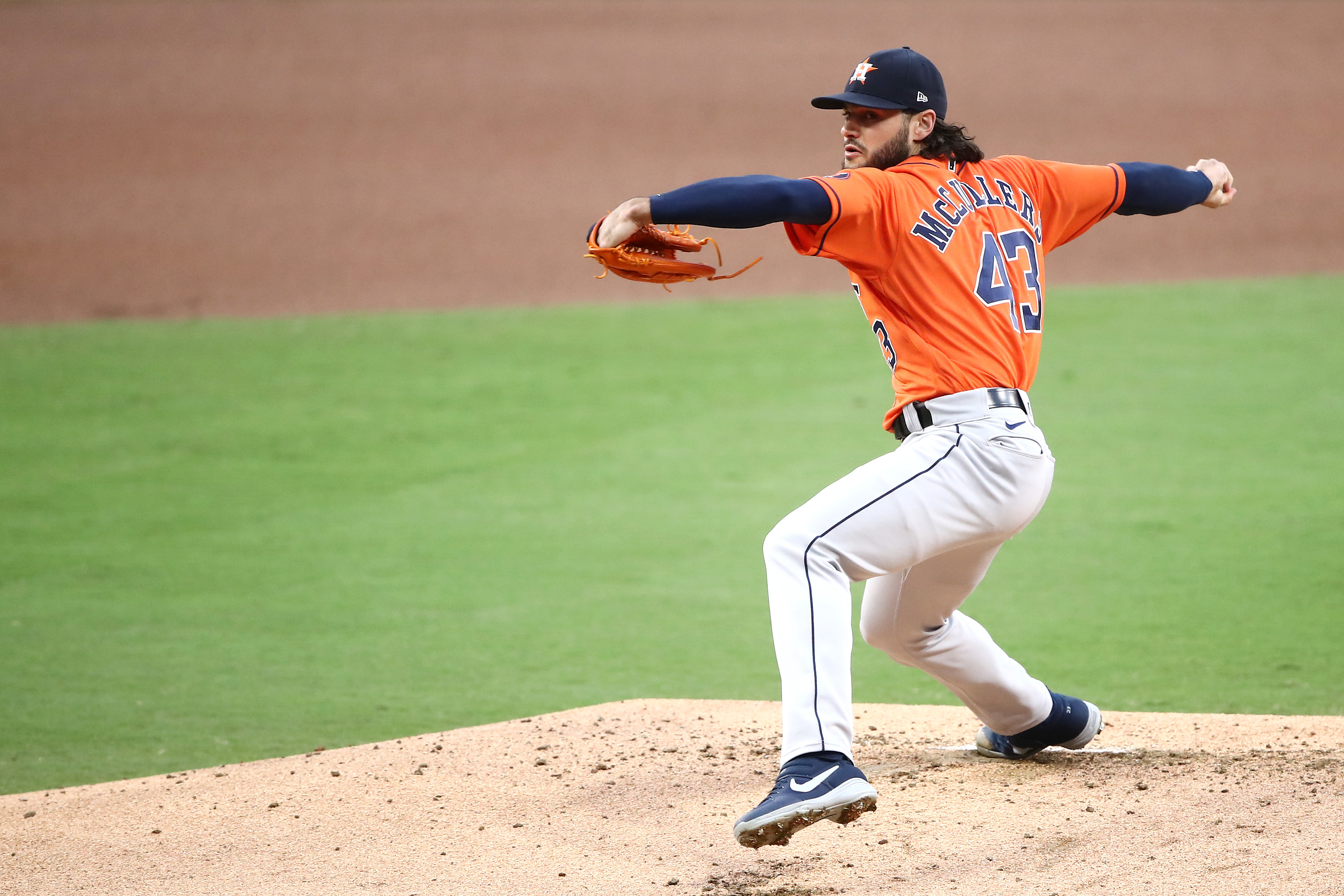 Lance McCullers Jr. #43 of the Houston Astros pitches in thefirst