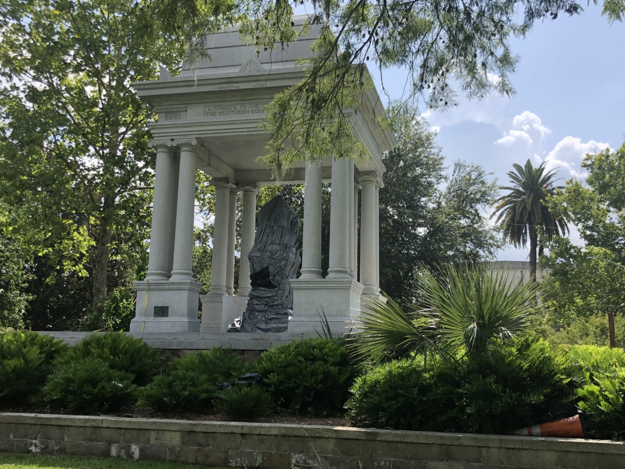 Confederate Park name plate removed, statue wrapped up