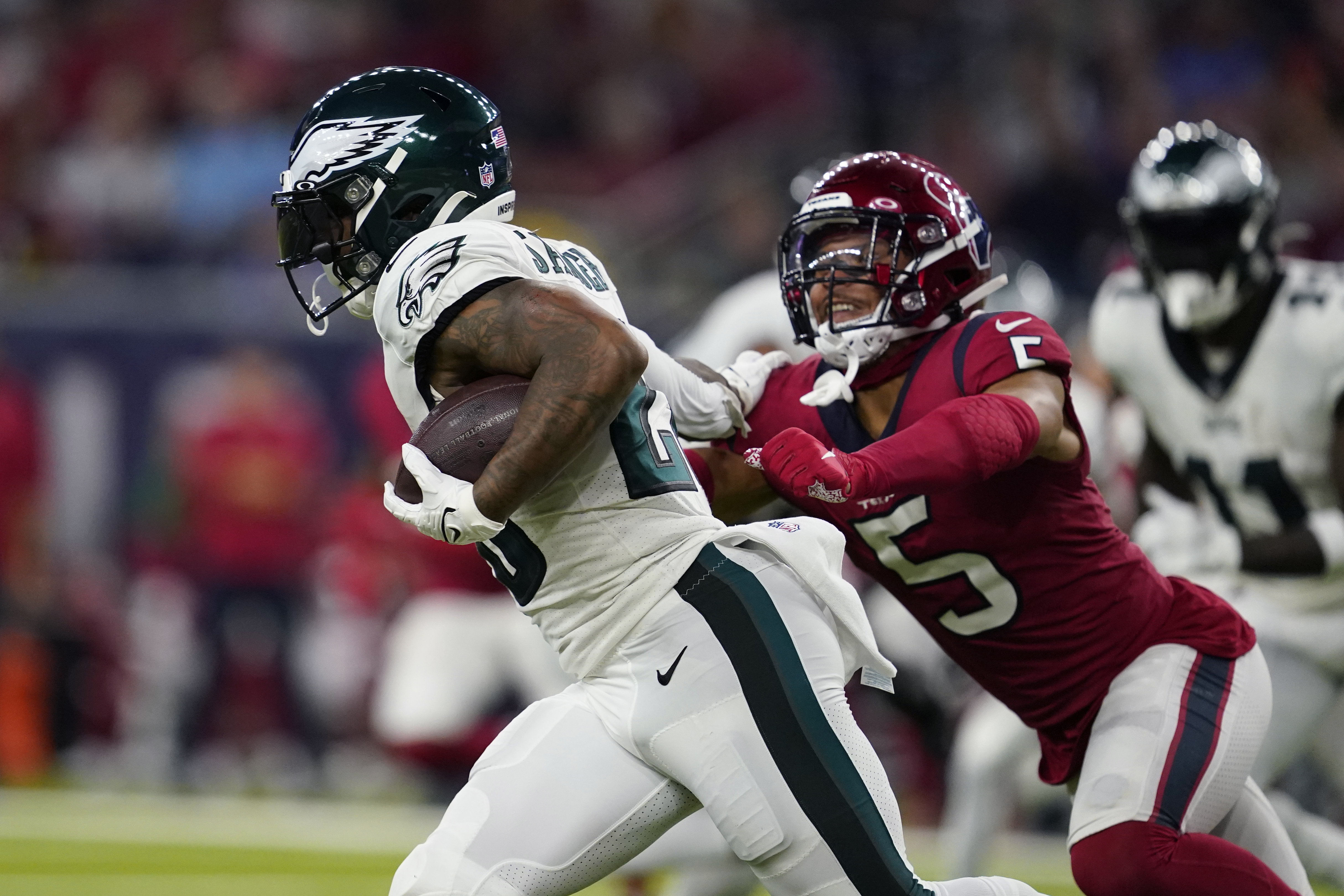 Philadelphia Eagles running back Miles Sanders (26) reacts after a