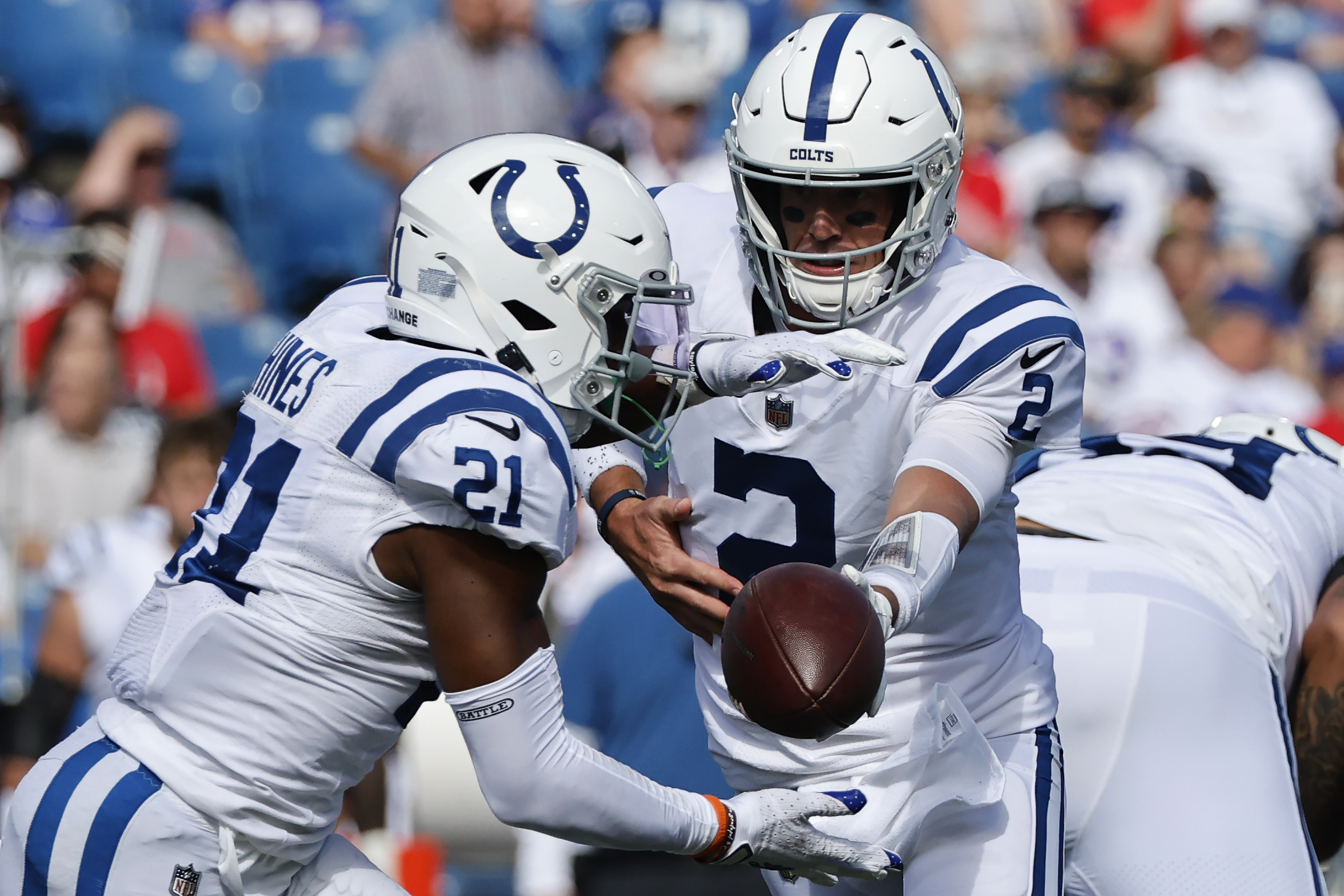 Indianapolis Colts tight end Kylen Granson runs with the ball during the  first half of a preseason NFL football game against the Buffalo Bills in  Orchard Park, N.Y., Saturday, Aug. 13, 2022. (