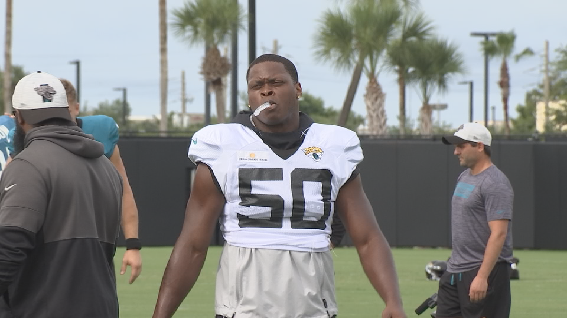 Jacksonville Jaguars linebacker Shaquille Quarterman (50) jogs on