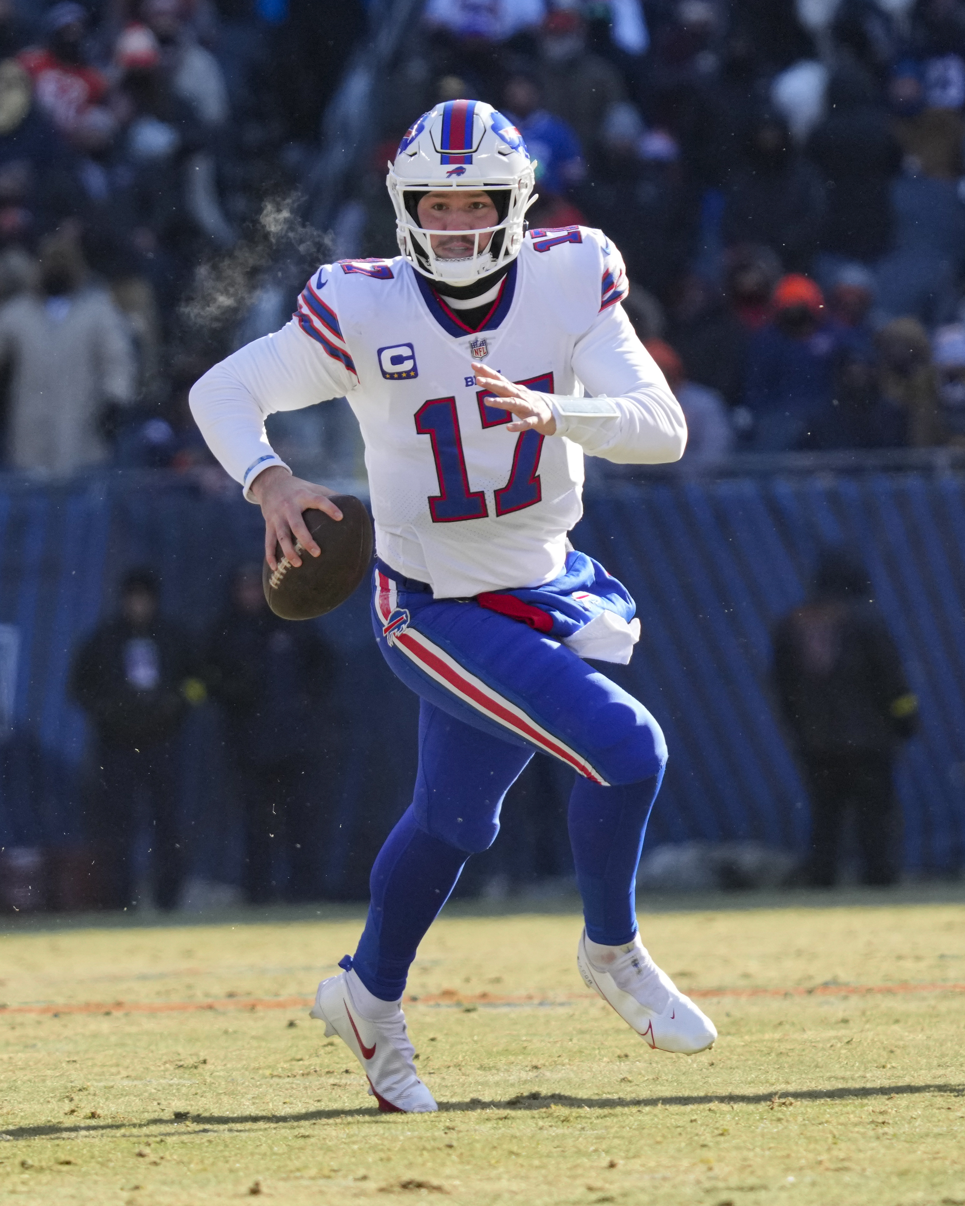 Buffalo Bills tackle Spencer Brown (79) walks off the field following a win  in an NFL