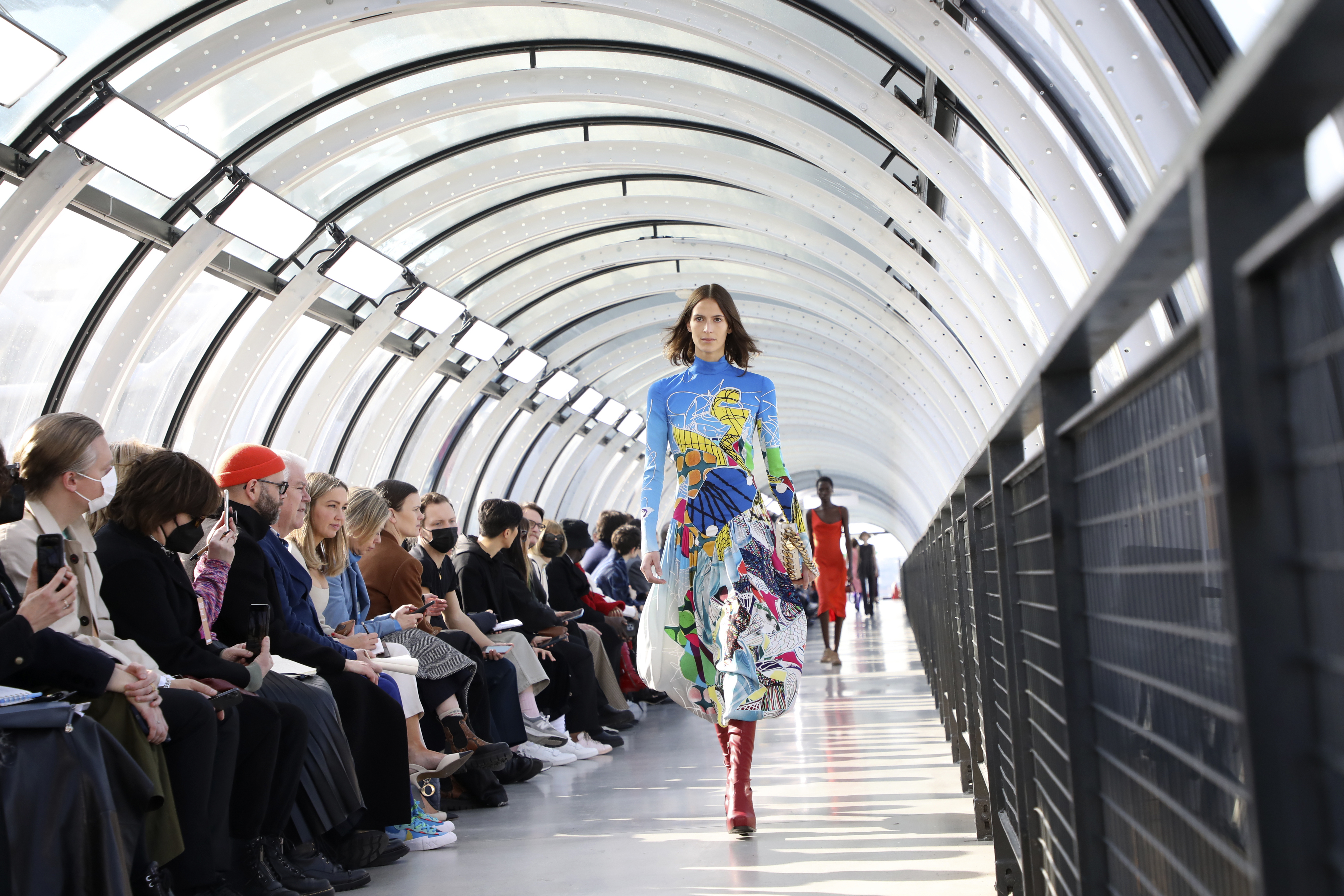 A model wears a creation as part of the Louis Vuitton Ready To Wear  Fall/Winter 2022-2023 fashion collection, unveiled during the Fashion Week  in Paris, Monday, March 7, 2022. (Photo by Vianney