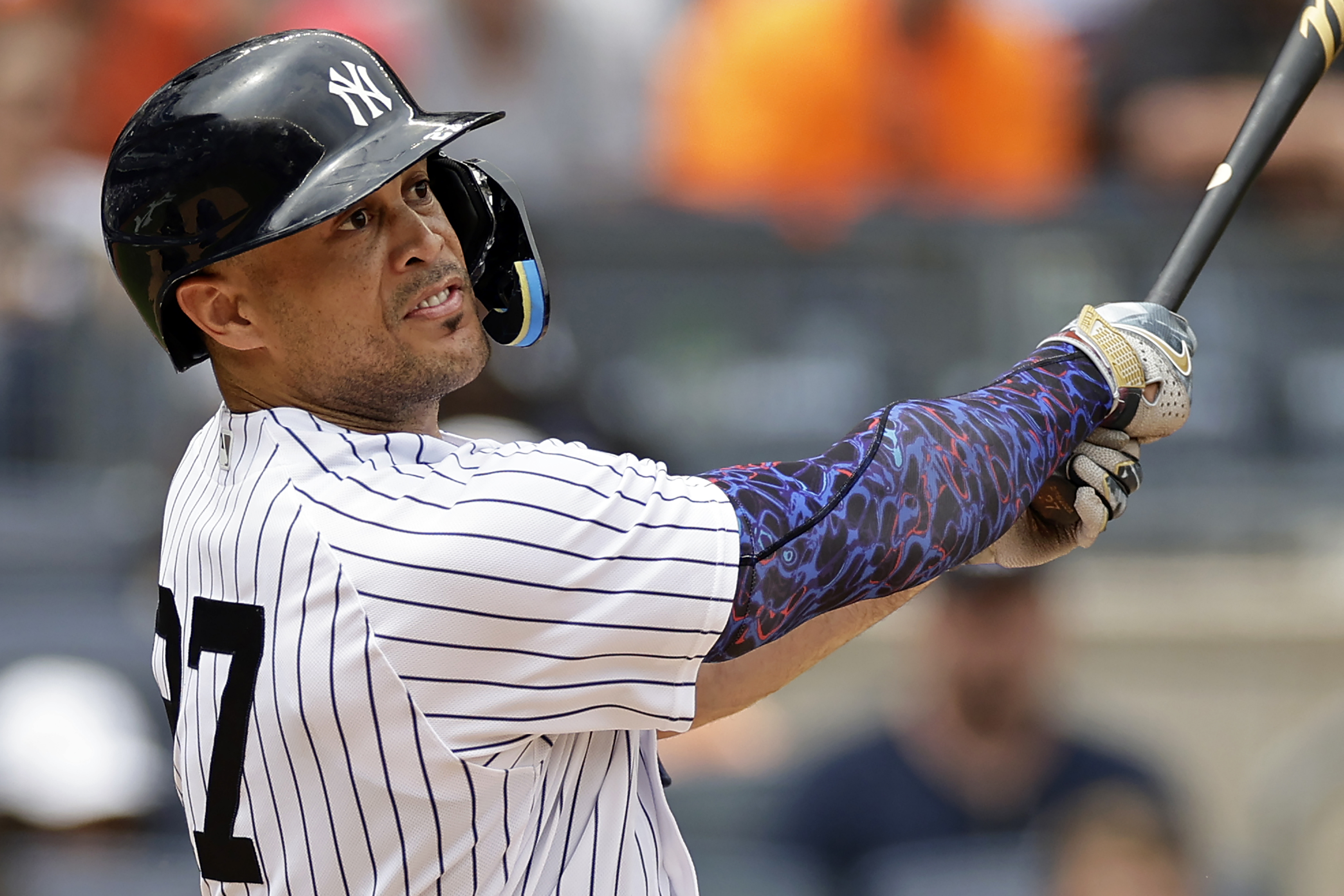 New York Yankees' Gleyber Torres hits a home run against the Boston Red Sox  during the fourth inning of a baseball game Saturday, June 10, 2023, in New  York. (AP Photo/Adam Hunger