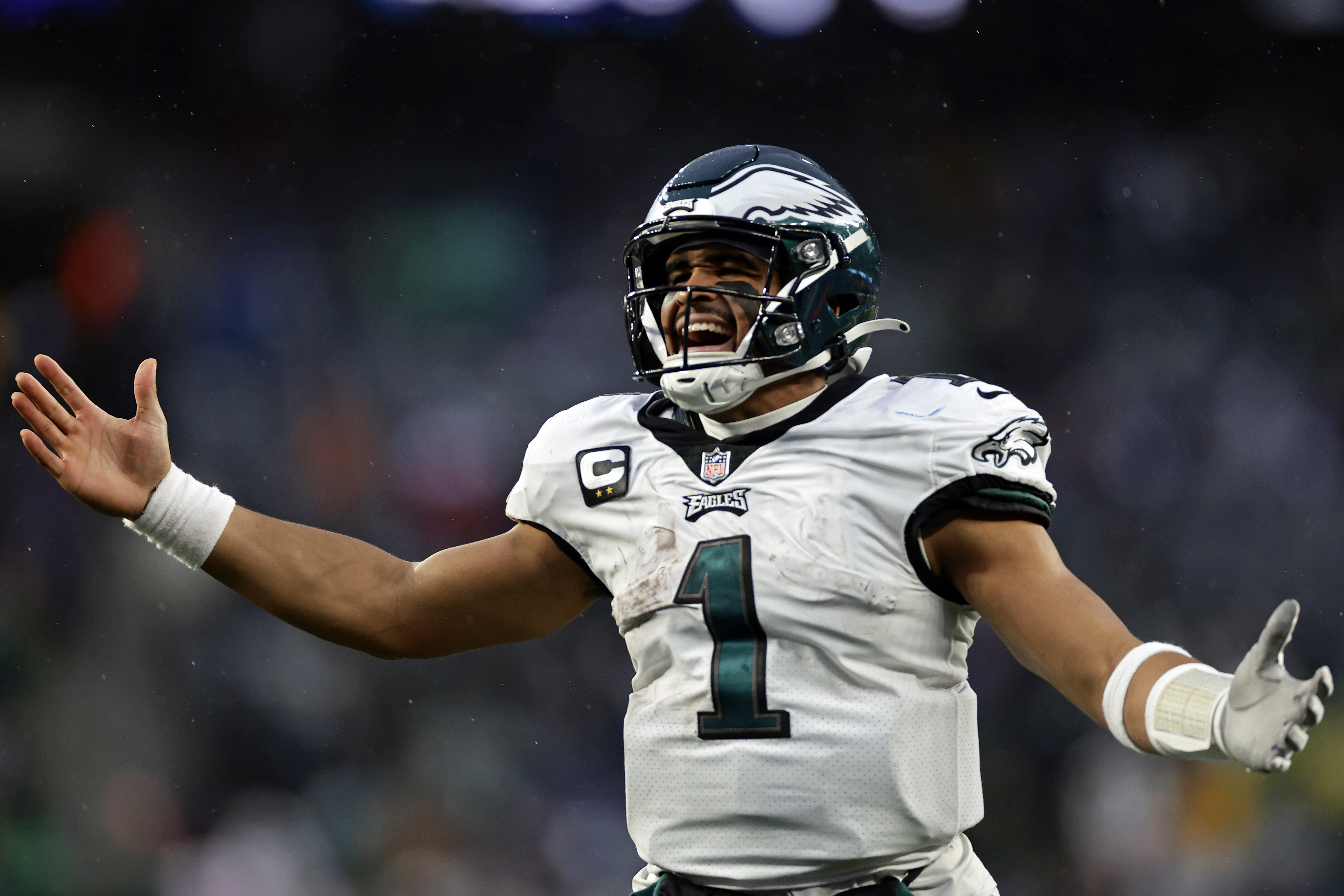 Philadelphia Eagles quarterback Randall Cunningham is tackled by