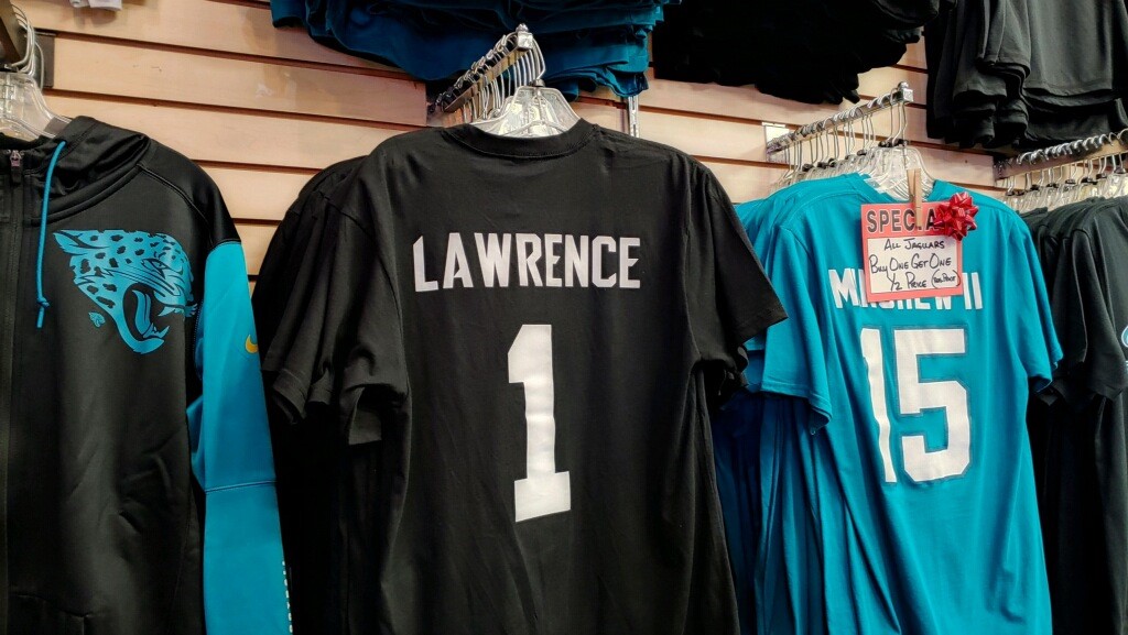 Jacksonville Beach sports apparel shop already selling Jaguars Trevor  Lawrence t-shirts