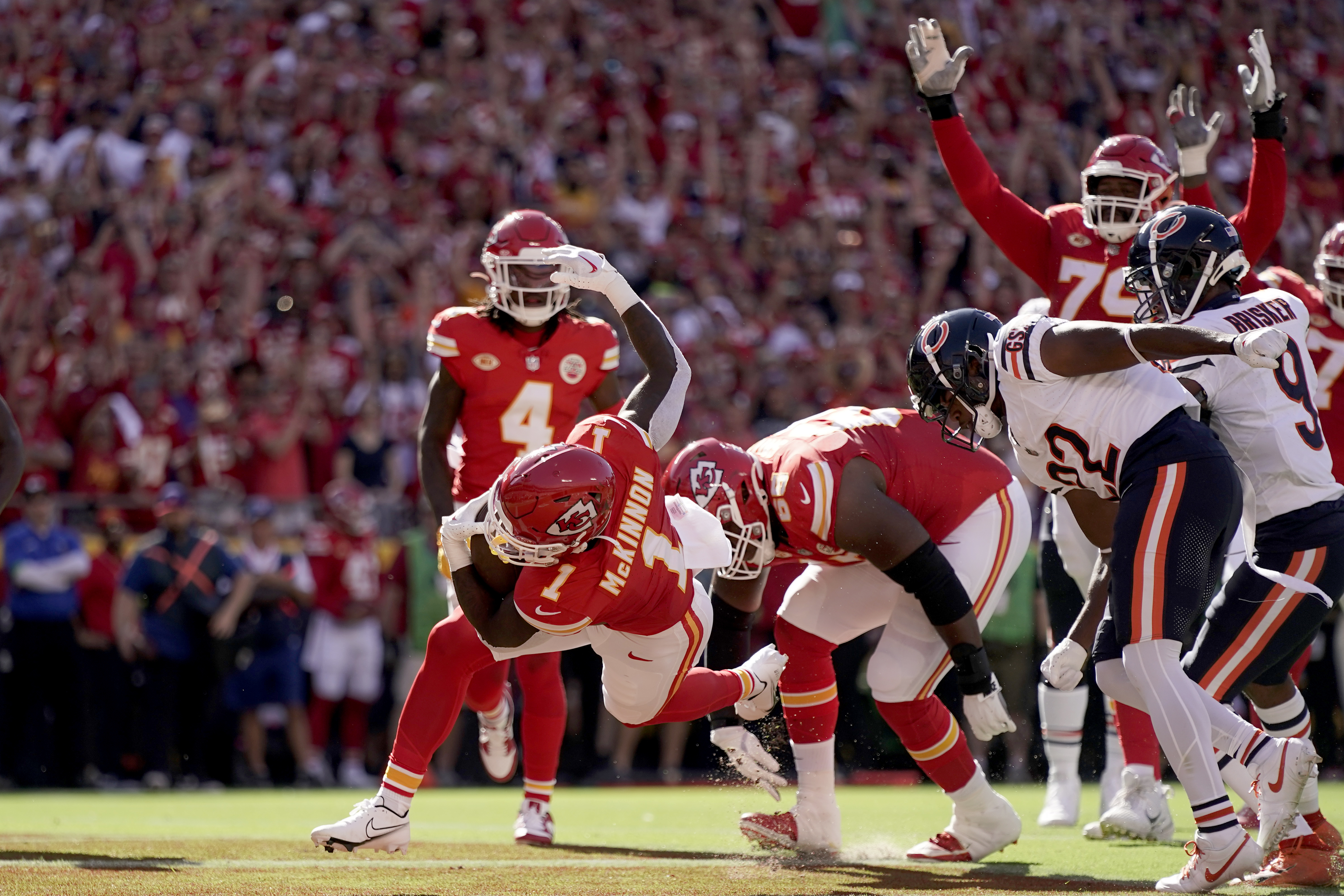 Kansas City Chiefs running back Jerick McKinnon (1) celebrates