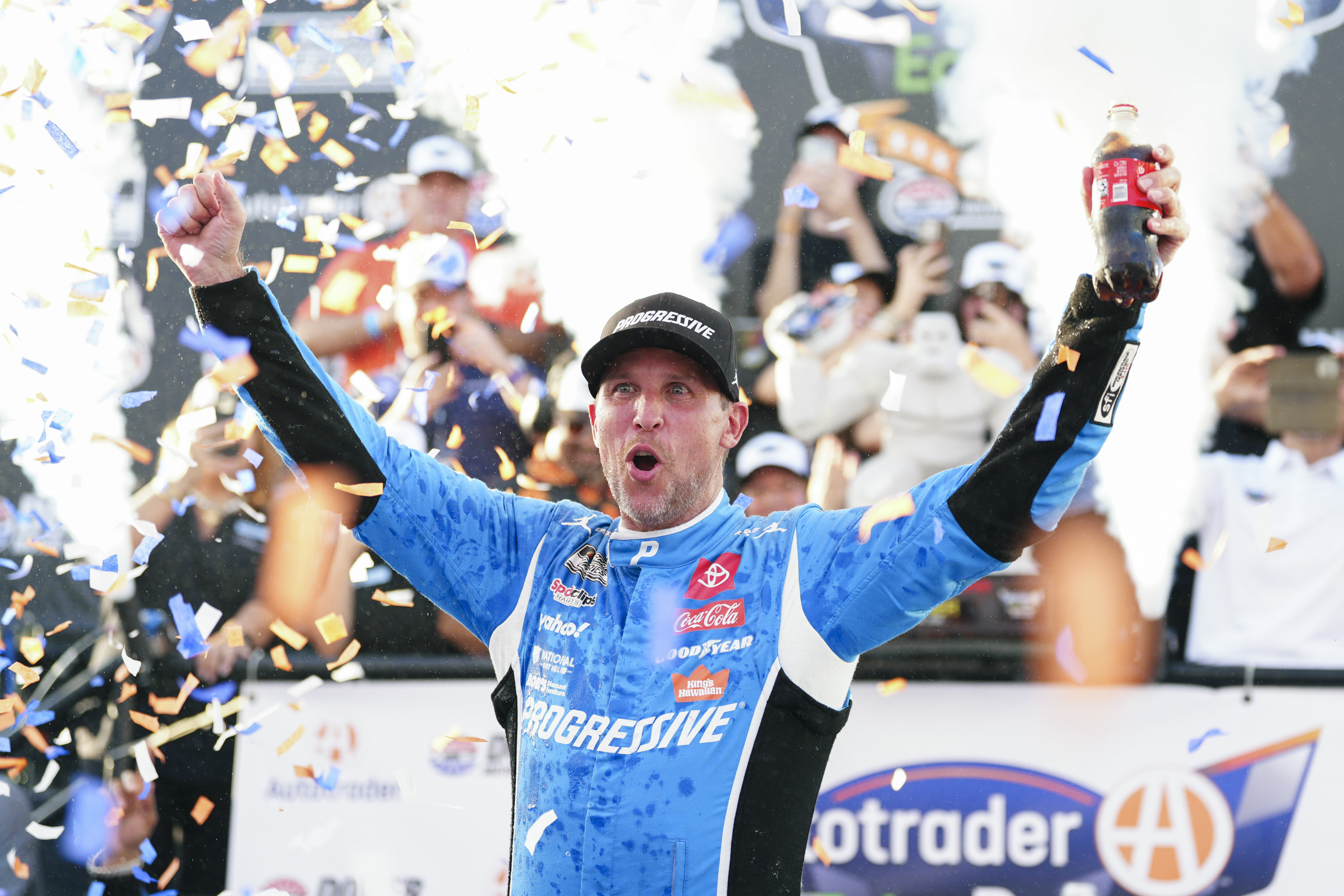 Denny Hamlin survives rain delay, overtime finish to win for 2nd