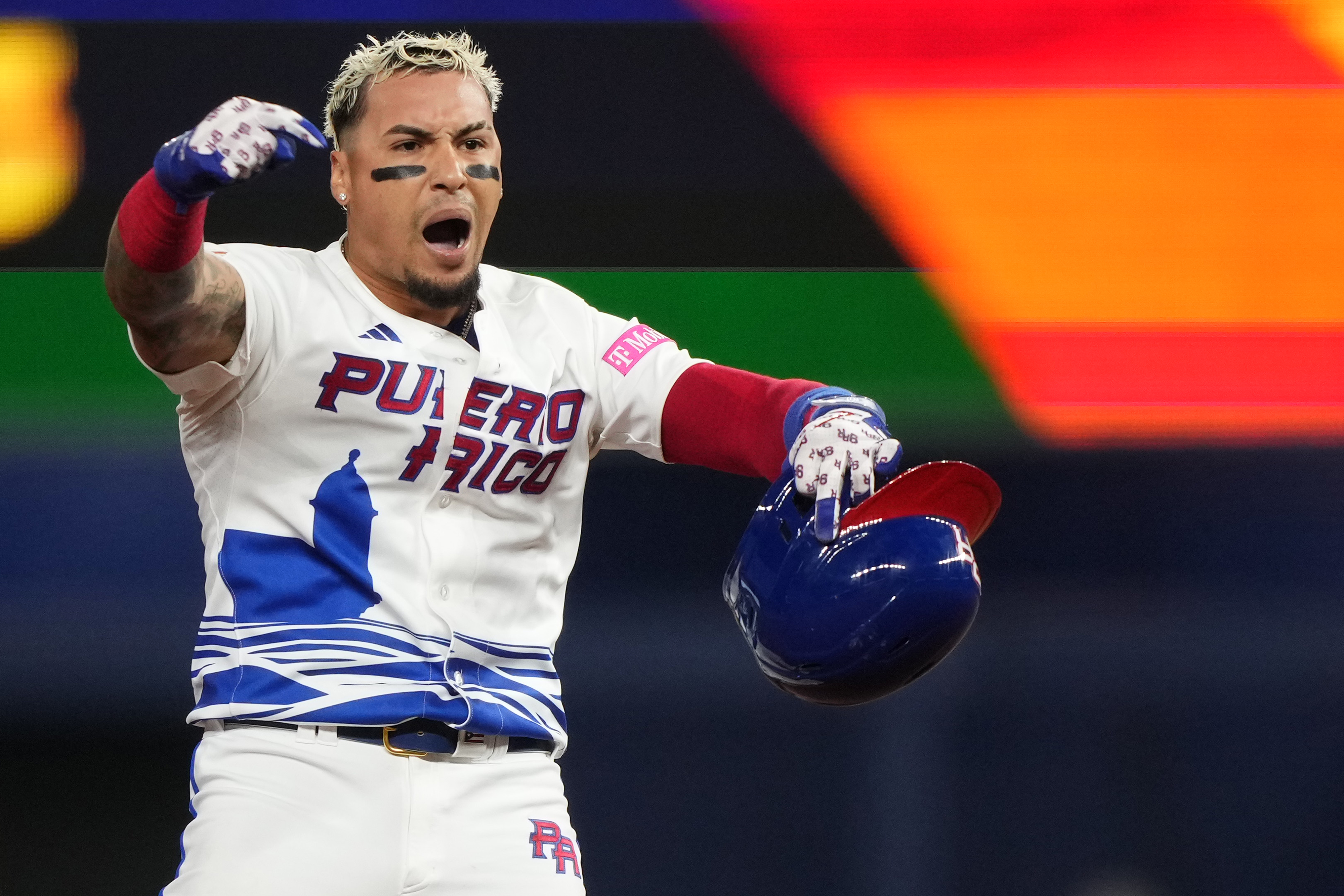 Javier Baez of Puerto Rico reacts after getting the out on Eric