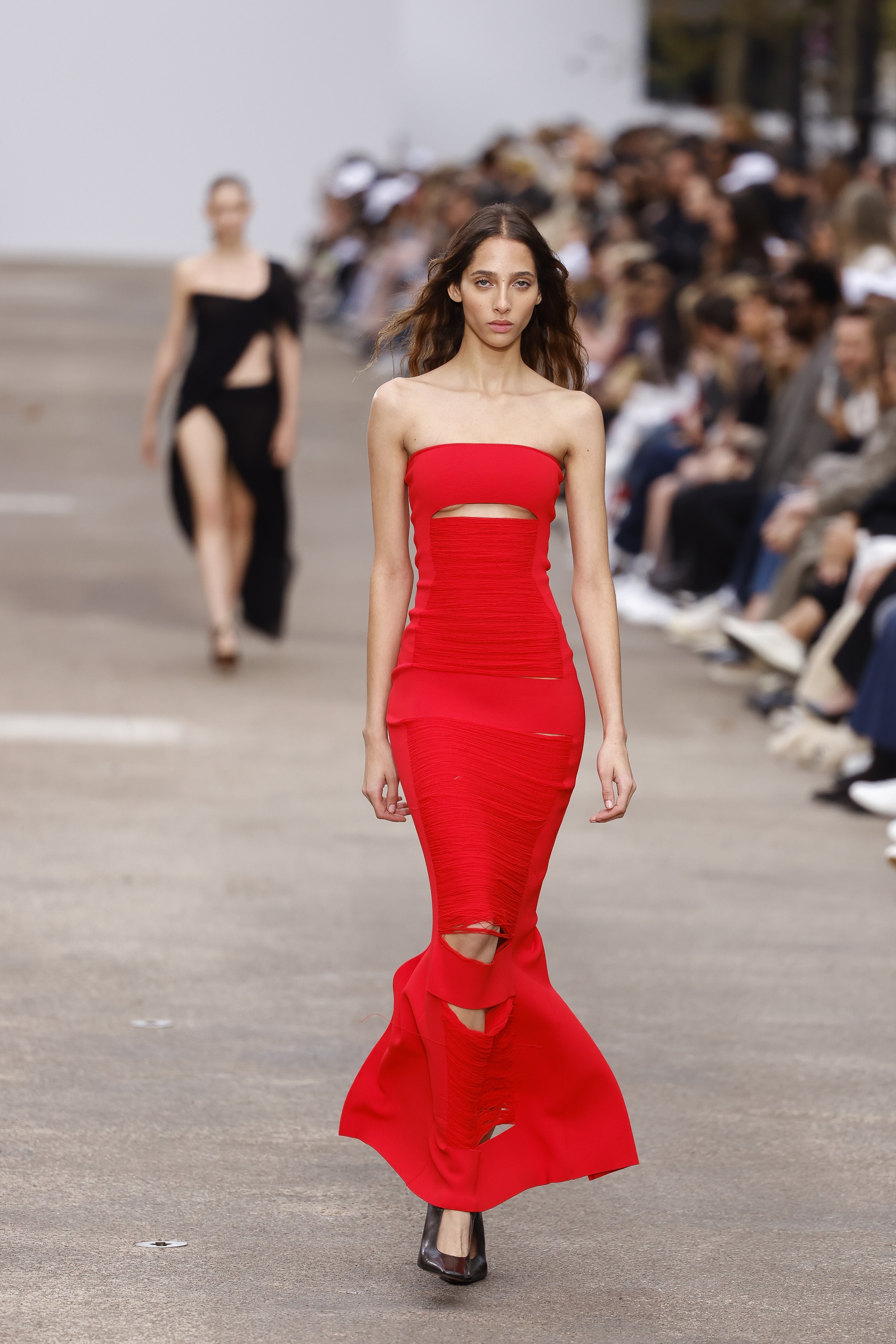 spur runway dress form Balenciaga upturns luxury in Paris as McCartney puts on high-octane fashion with playful, eco twist