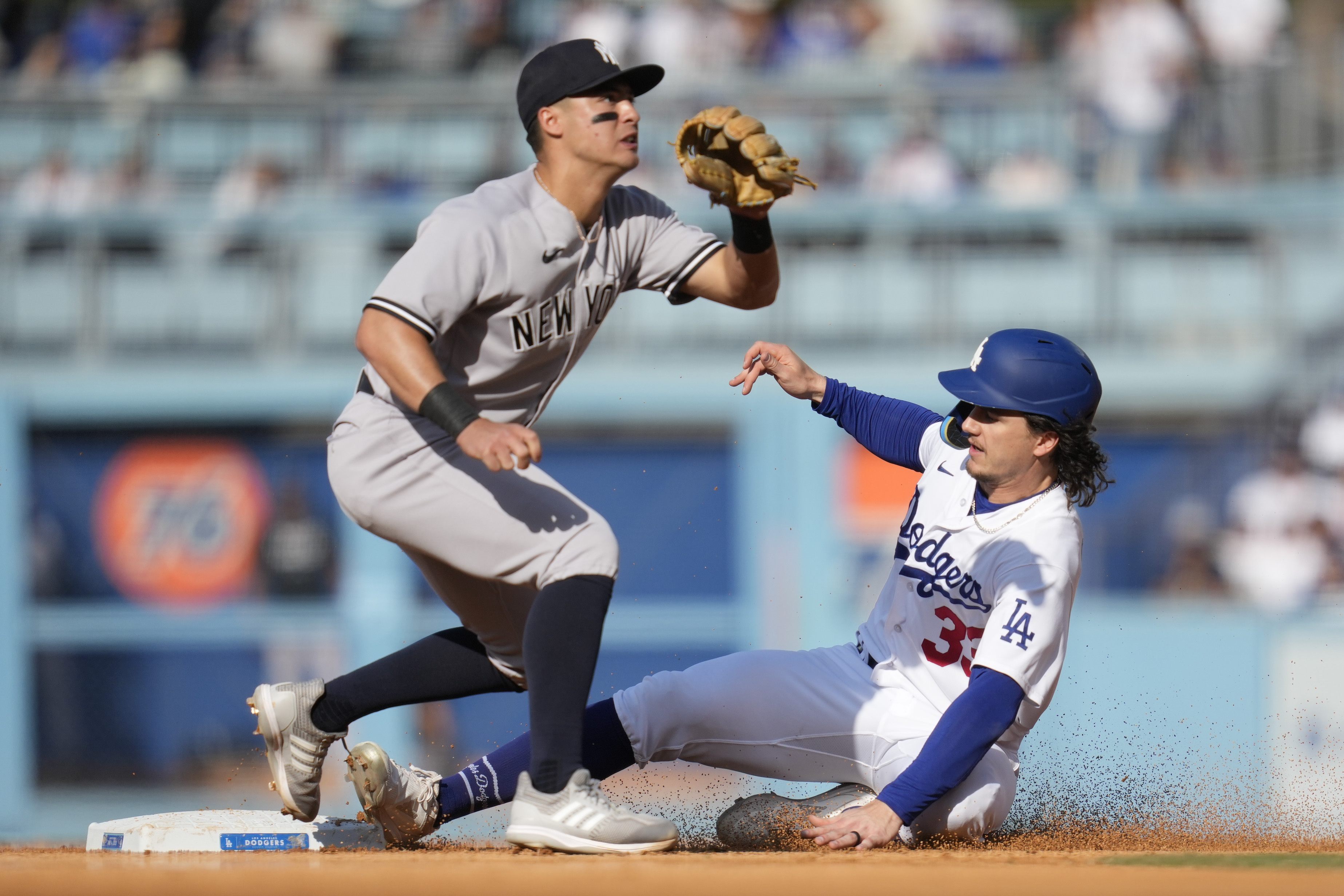 Los Angeles Dodgers' David Peralta (6) celebrates after doubling during the  second inning of a baseball game against the New York Yankees in Los  Angeles, Sunday, June 4, 2023. (AP Photo/Ashley Landis