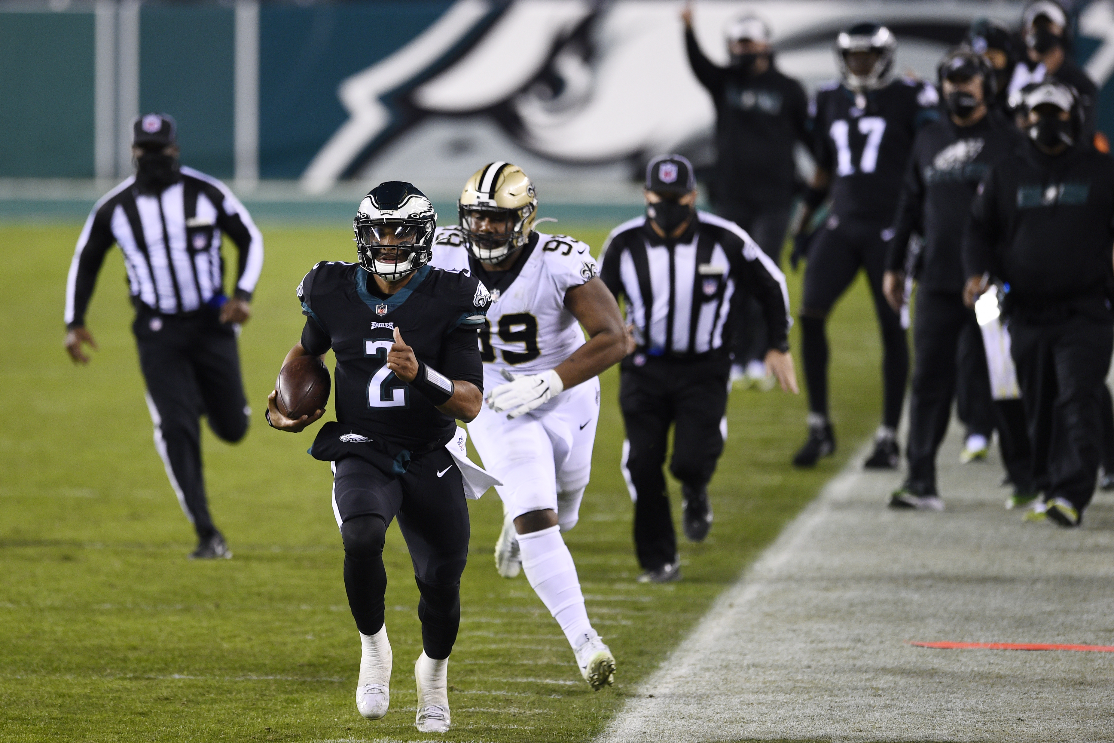 In first NFL start, Jalen Hurts helps Eagles beat Saints 24-21 - WHYY