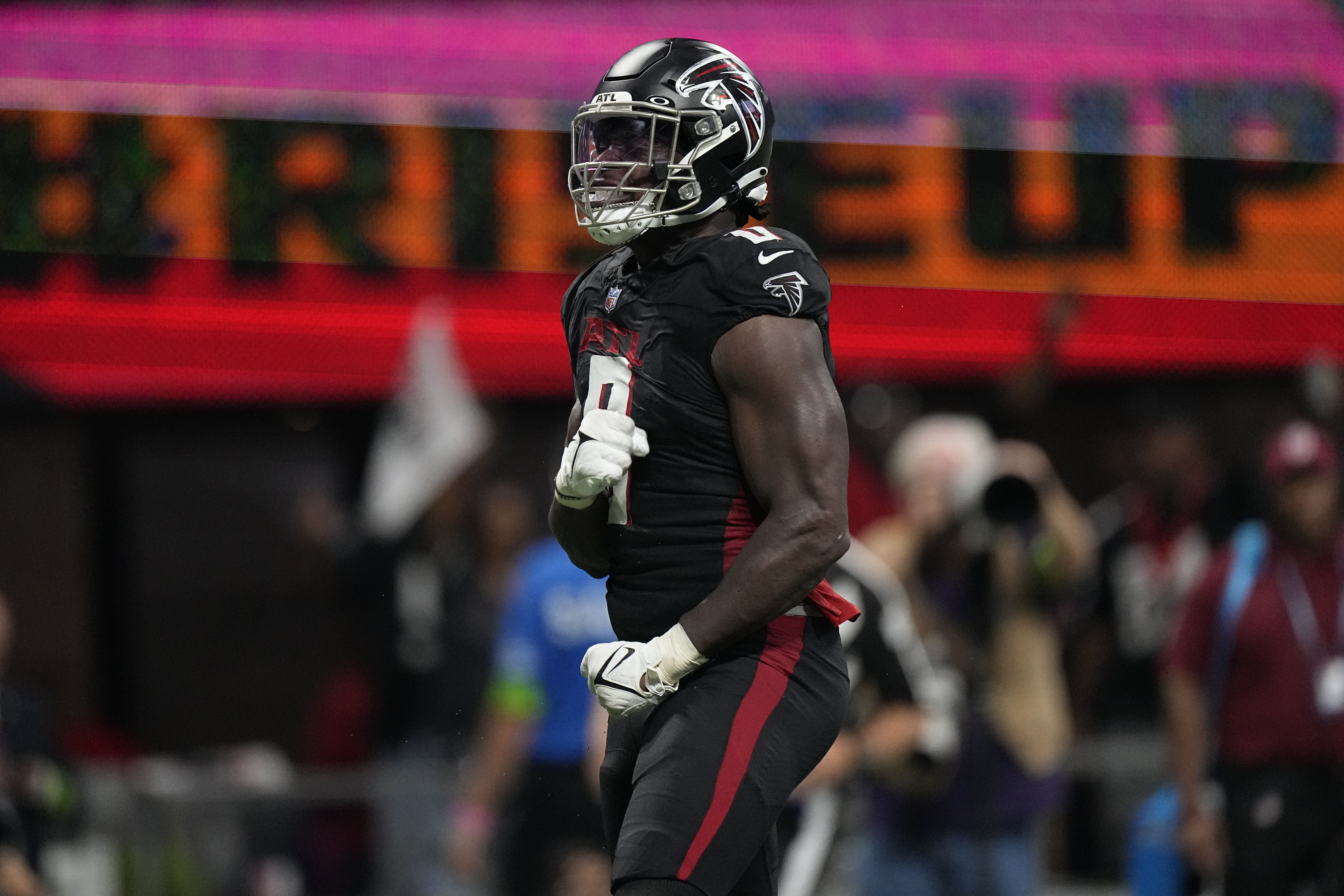 Carolina Panthers wide receiver Terrace Marshall Jr. (88) lines up during  the first half of an NFL football game against the Atlanta Falcons, Sunday,  Sep. 10, 2023, in Atlanta. The Atlanta Falcons