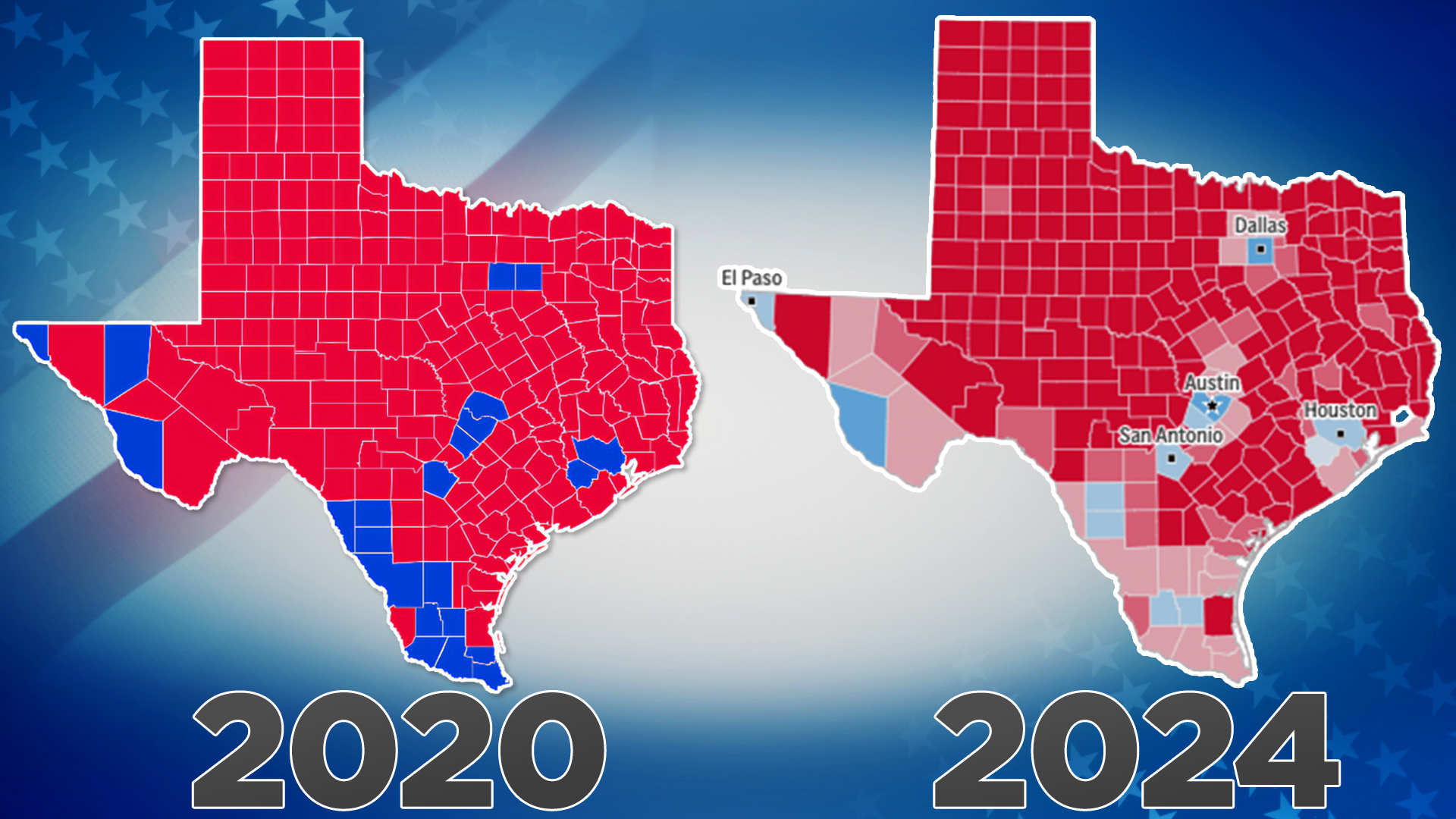 MAPS: Compare 2024 Texas presidential results to 2020
