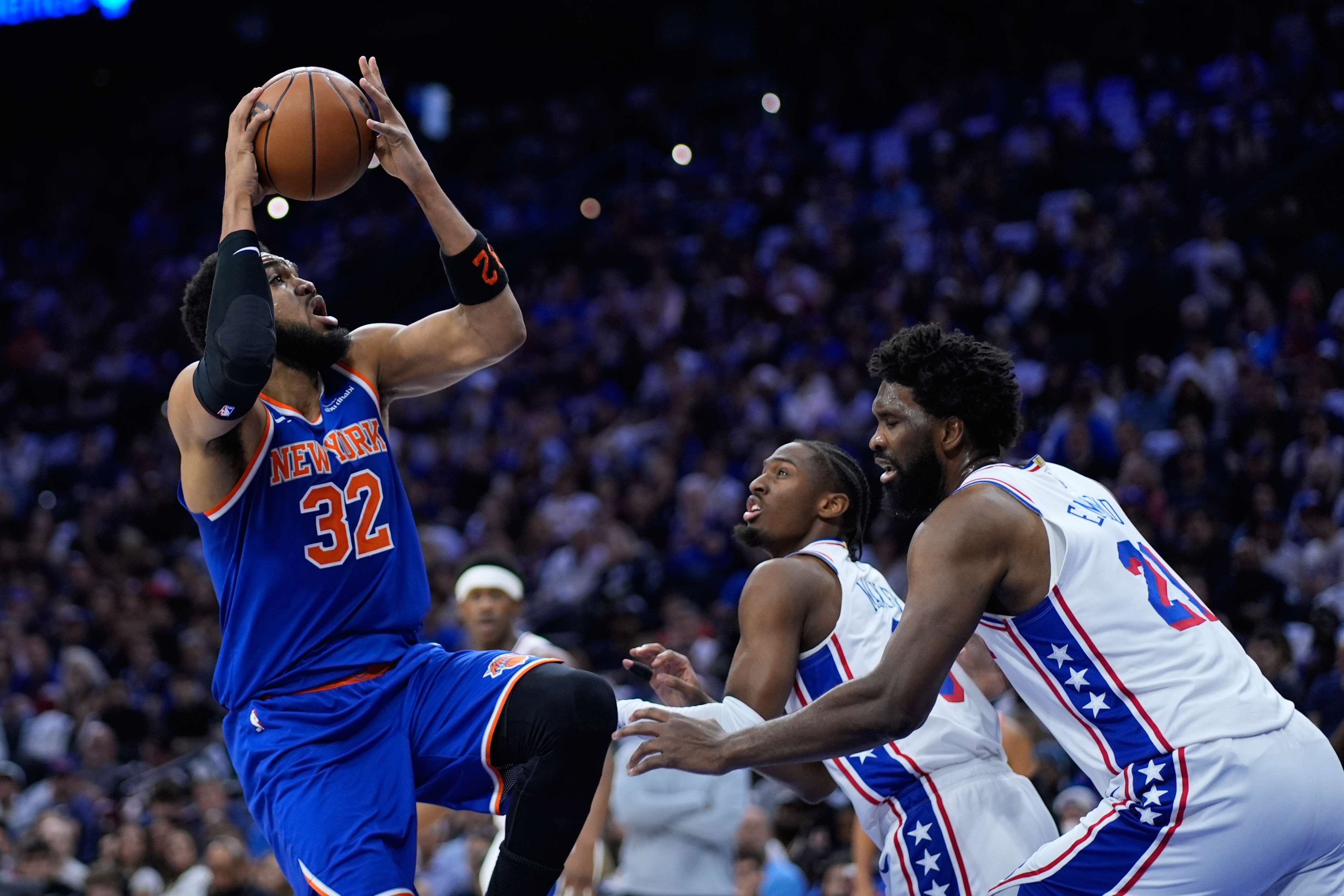 （ema）パーリーゲイツ、like Basketball シリーズ Knicks bury 76ers 144-114 behind Game 4 3-point barrage, back in