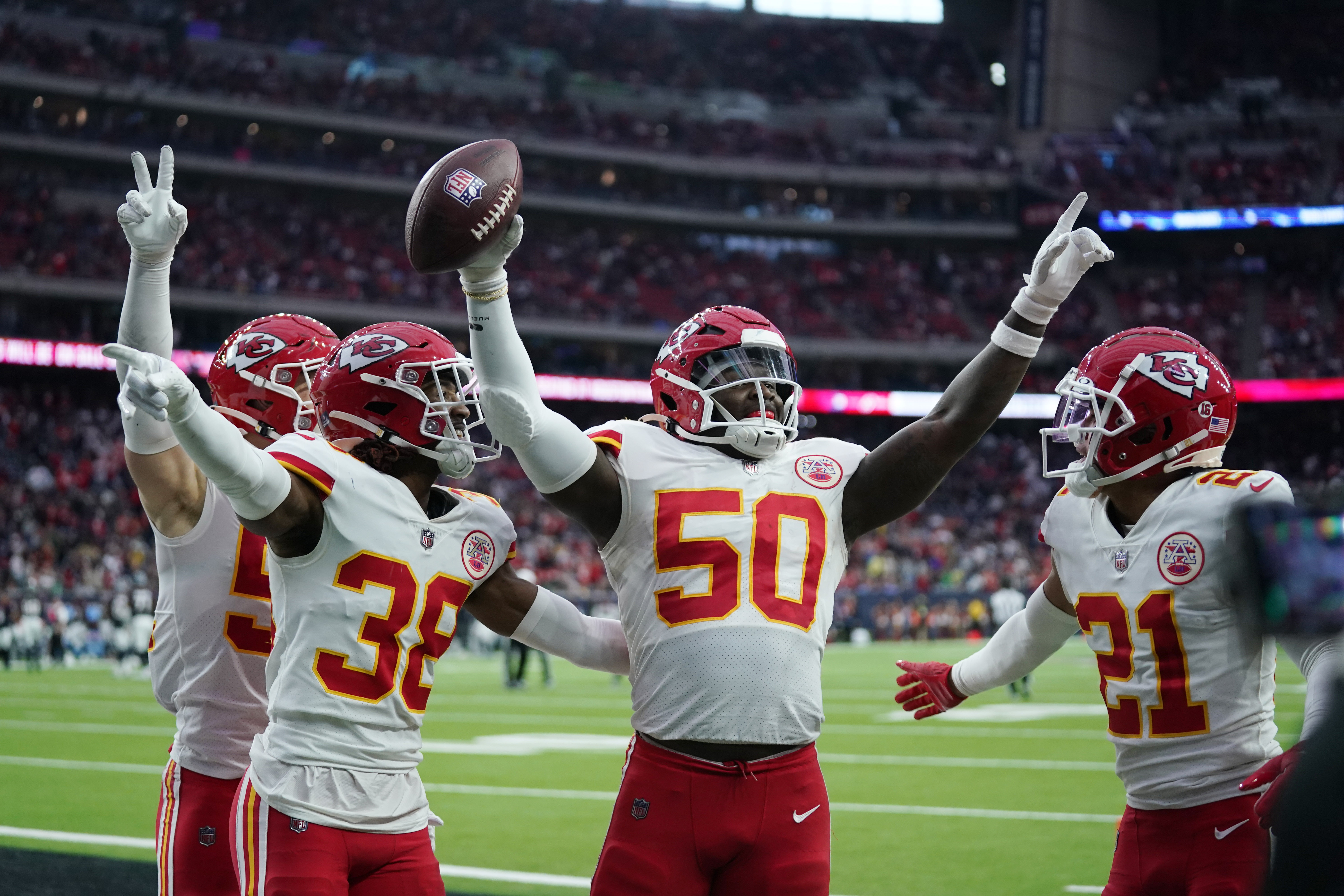 Kansas City Chiefs running back Jerick McKinnon (1) celebrates