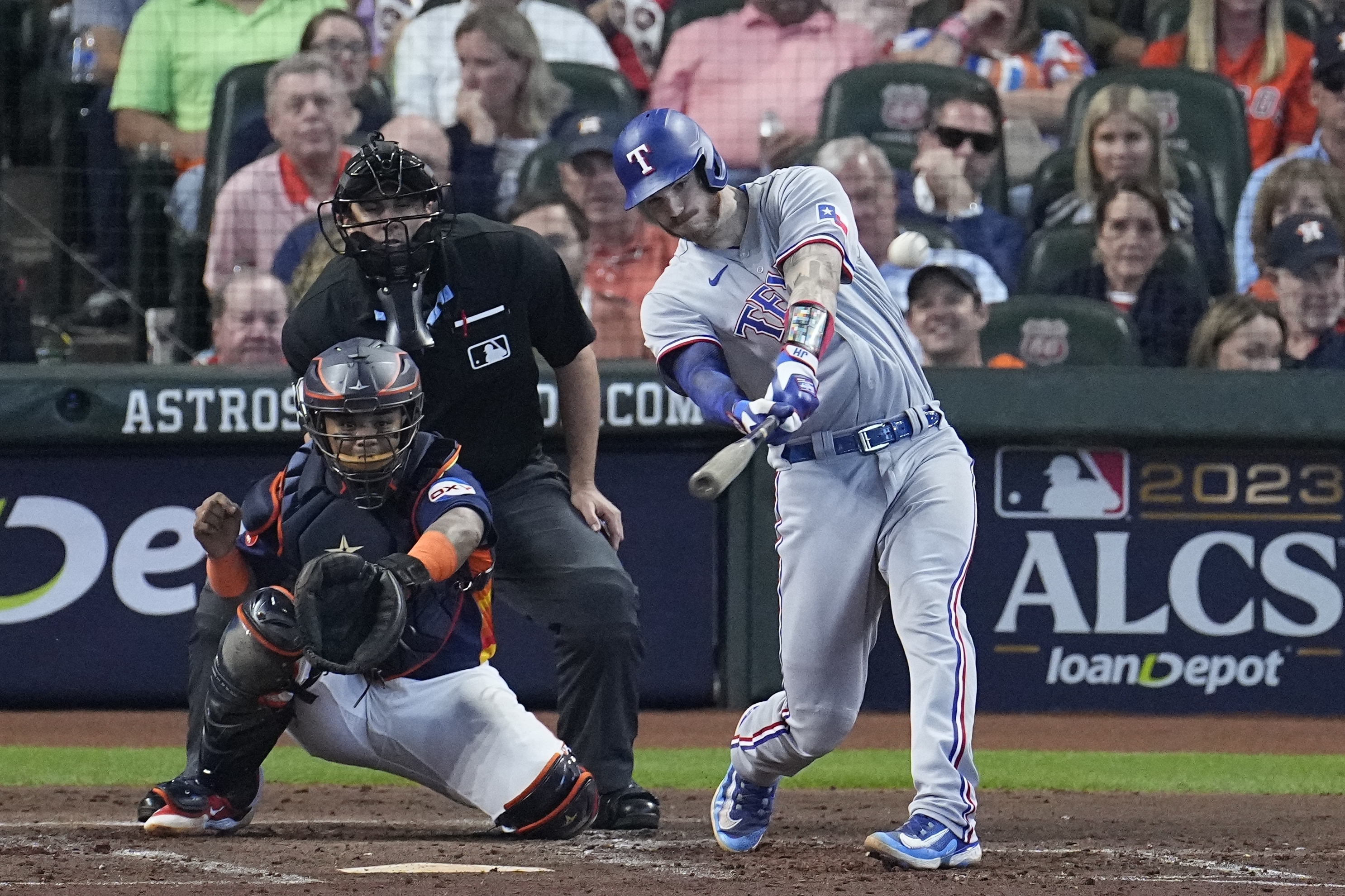 Rangers build big early lead off Valdez, hold on for 5-4 win over Astros to  take 2-0 lead in ALCS - NBC Sports