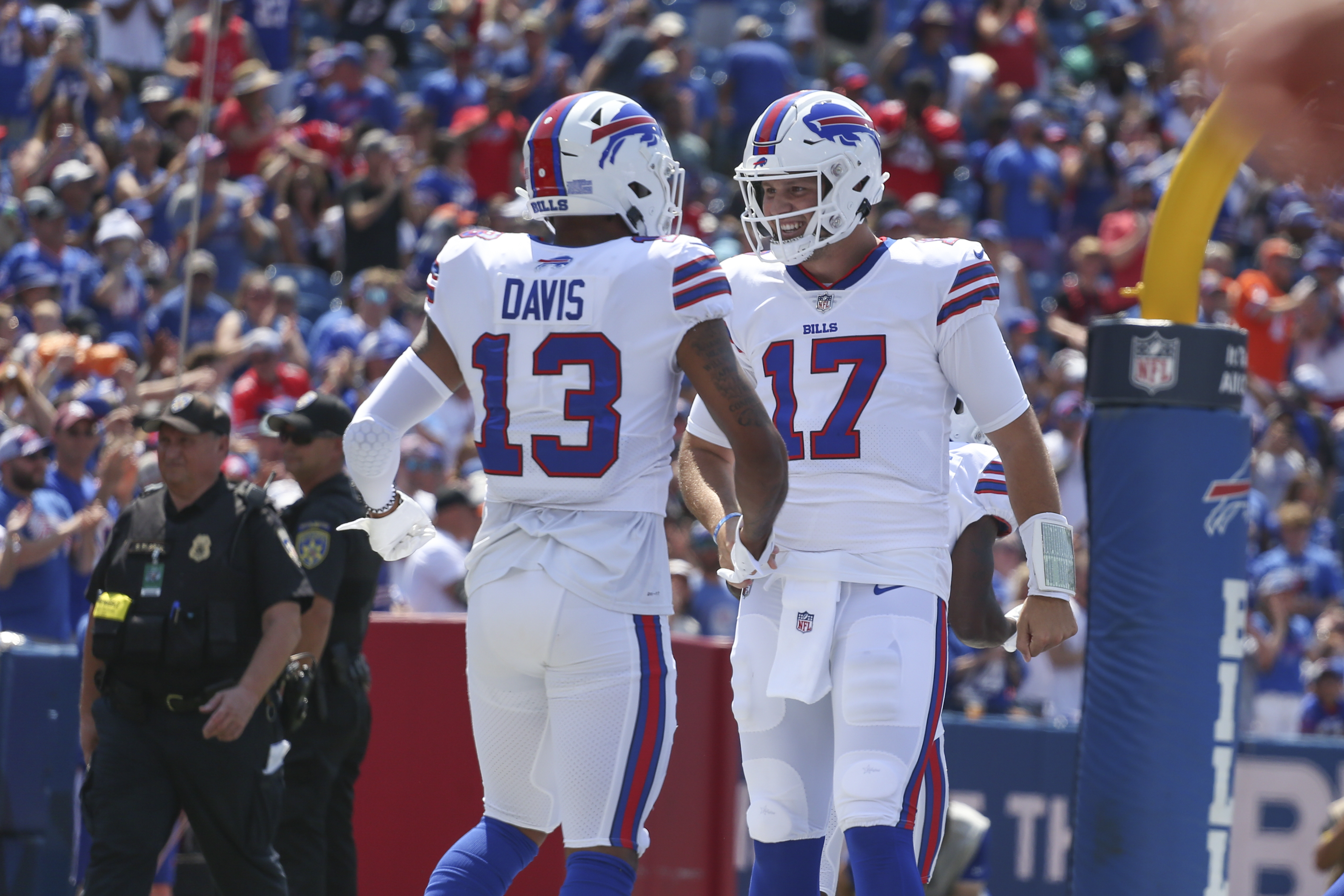 Josh Allen and Dawson Knox celebrate the game winning TD play - 2022  Buffalo Bills - Bills Fans