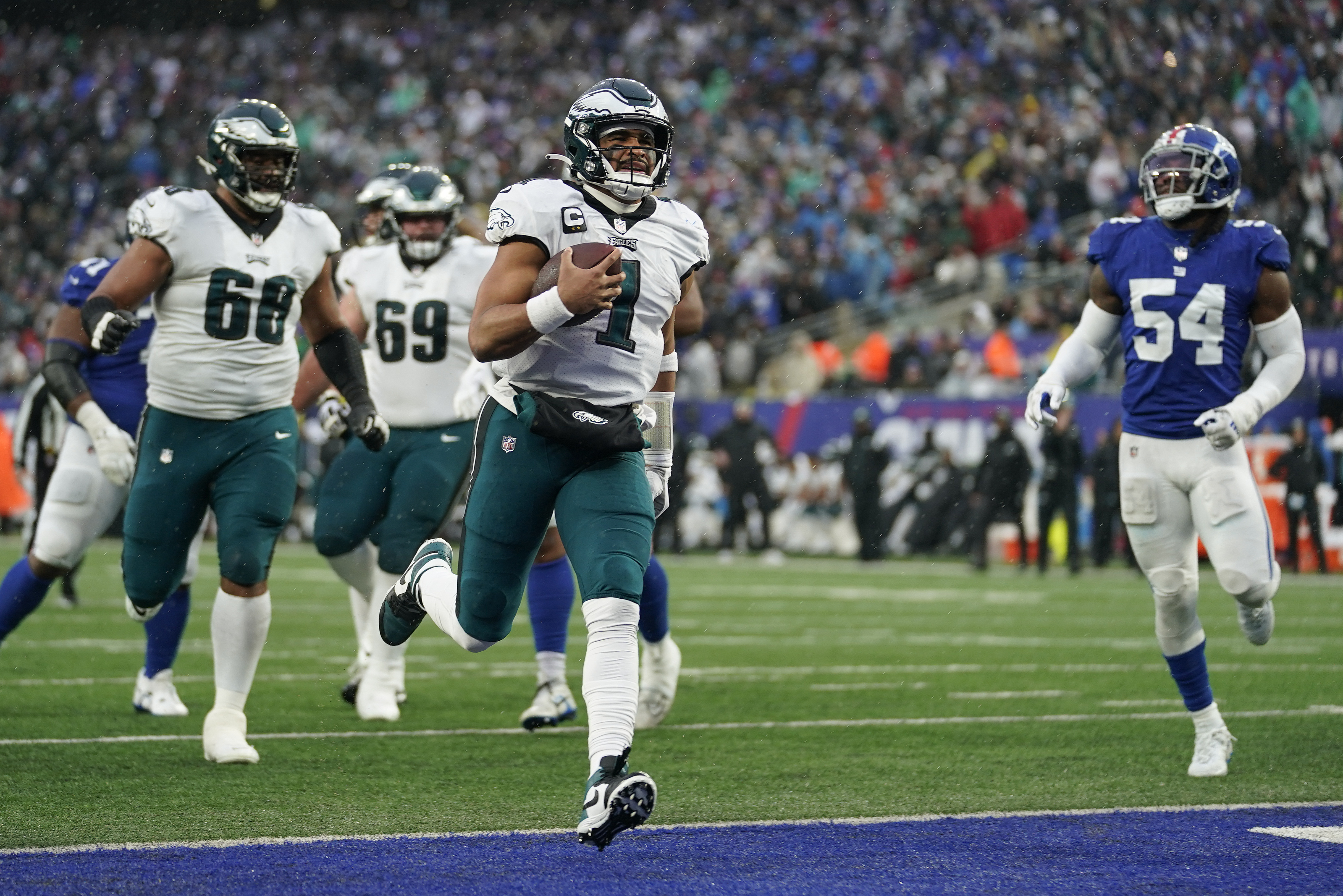 New York Giants punter Jamie Gillan (6) walks on the field during an NFL  football game against the Detroit Lions on Sunday, Nov. 20, 2022, in East  Rutherford, N.J. (AP Photo/Adam Hunger