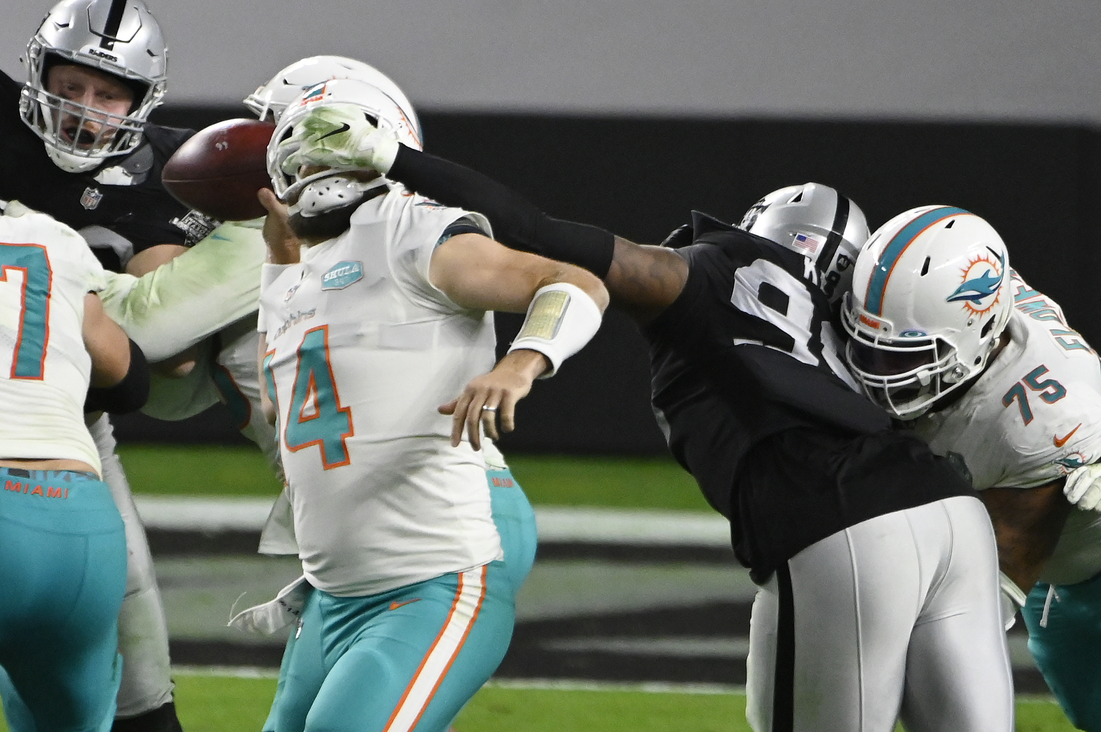 Las Vegas Raiders wide receiver Mack Hollins (10) lines up for a play  during an NFL