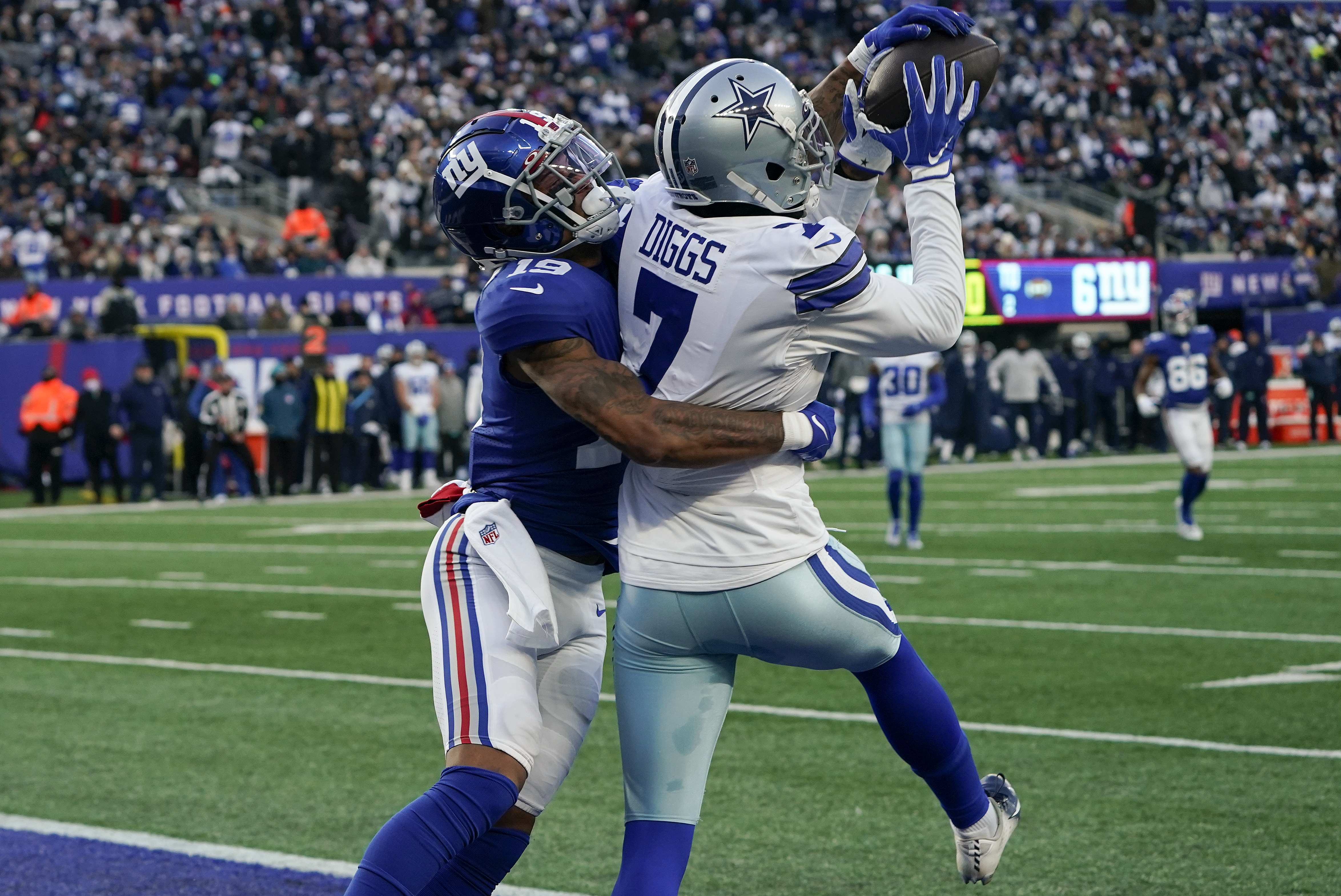 Dallas Cowboys defensive tackle Neville Gallimore (96) celebrates with fans  after an NFL football game against the New York Giants, Sunday, Dec. 19,  2021, in East Rutherford, N.J. The Dallas Cowboys defeated the New York  Giants 21-6. (AP Photo/Steve