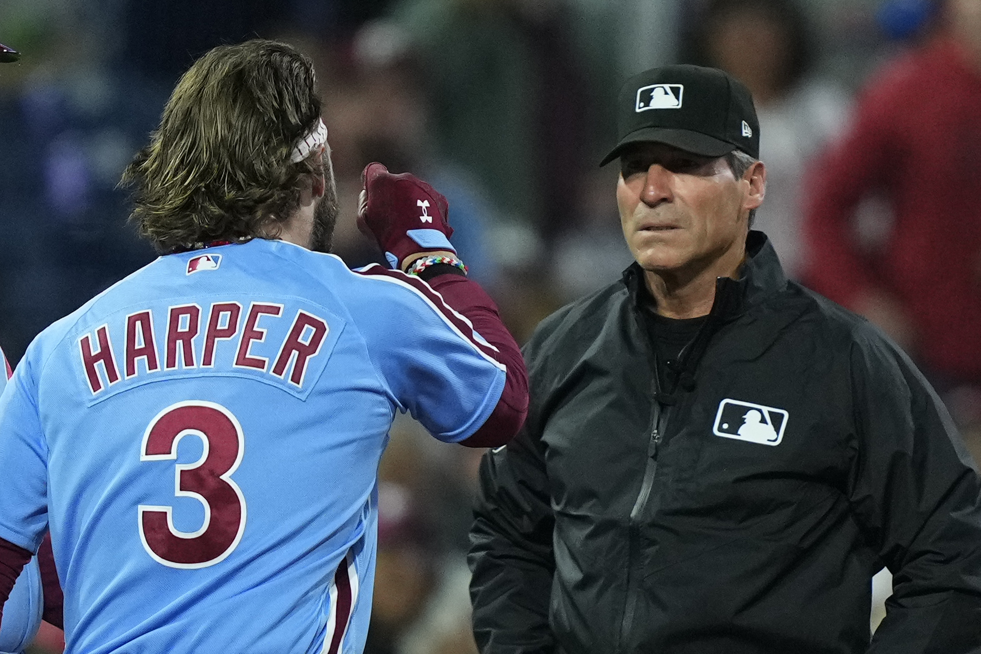 Bryce Harper flips out on umpire, flips Phillies helmet into stands and  then retrieved by kid - NBC Sports