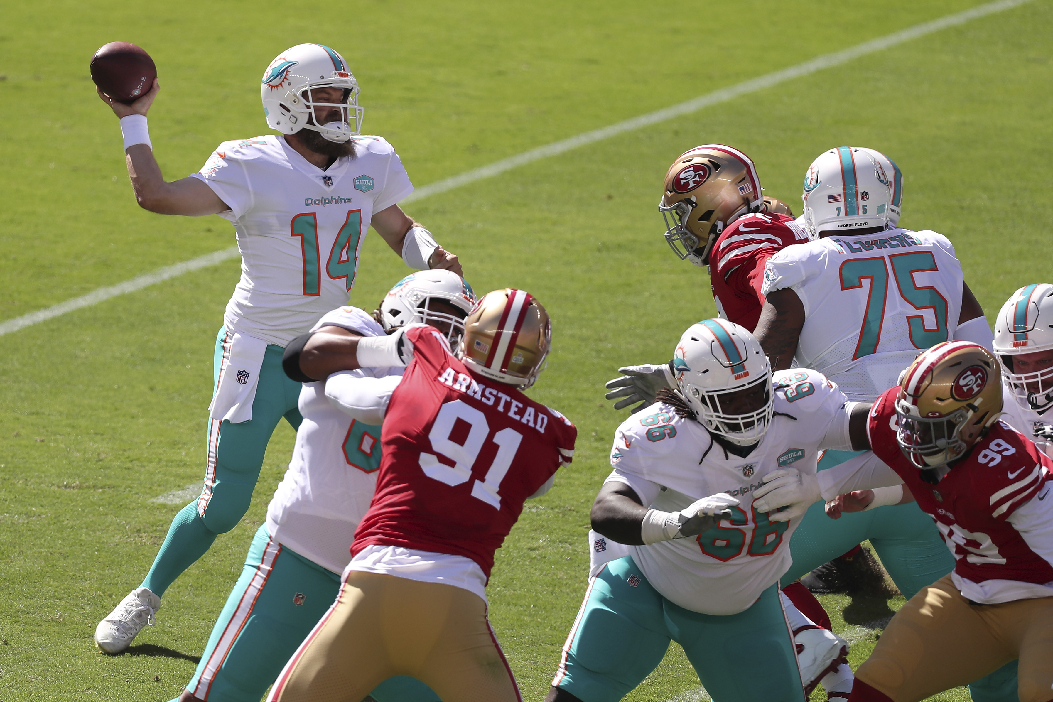 Miami Dolphins tight end Adam Shaheen (80) celebrates after scoring a  touchdown during the first half of an NFL football game against the New  York Jets, Sunday, Oct. 18, 2020, in Miami