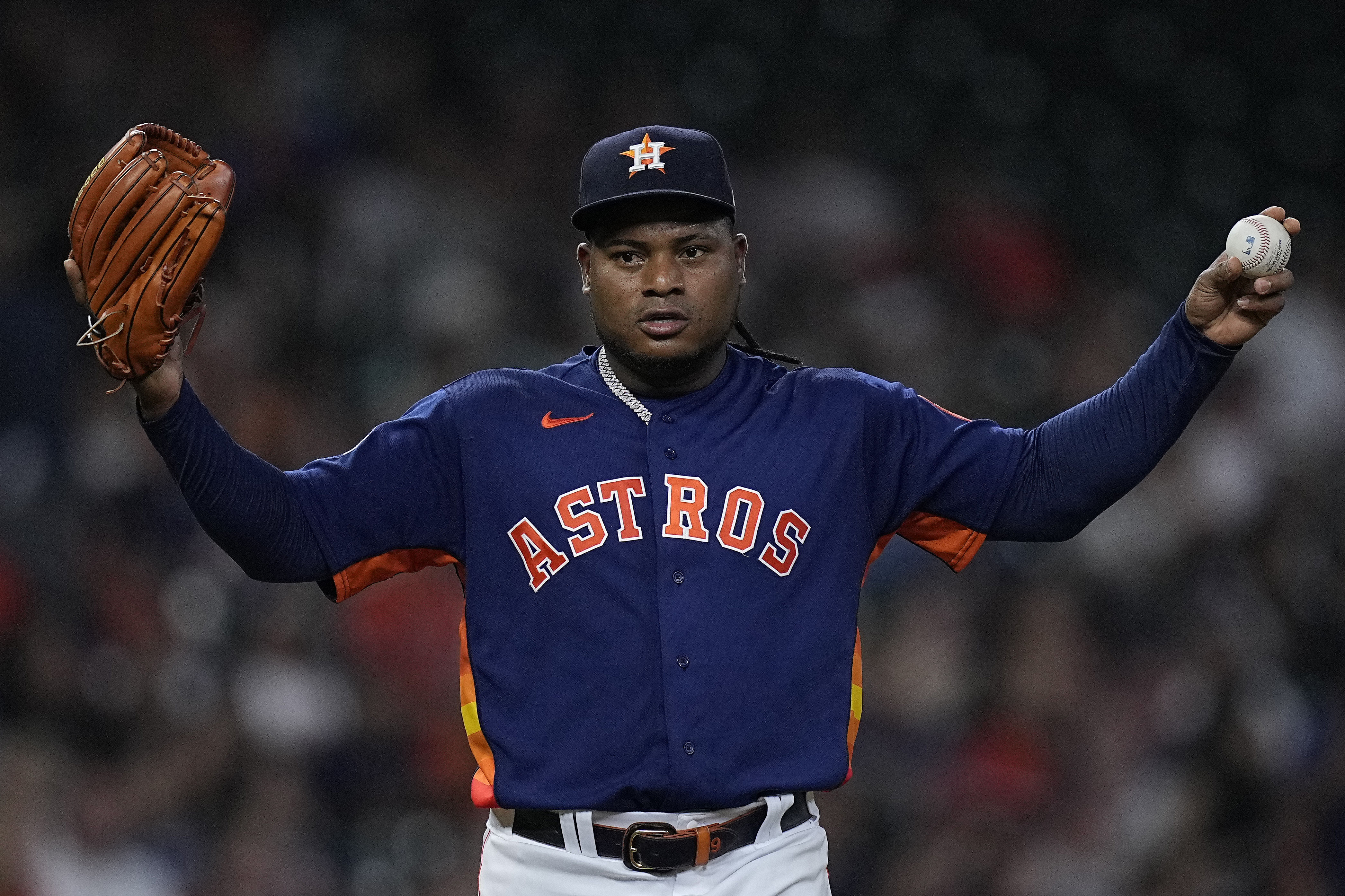 May 7 2022: Houston pitcher Framber Valdez (59) throws a pitch