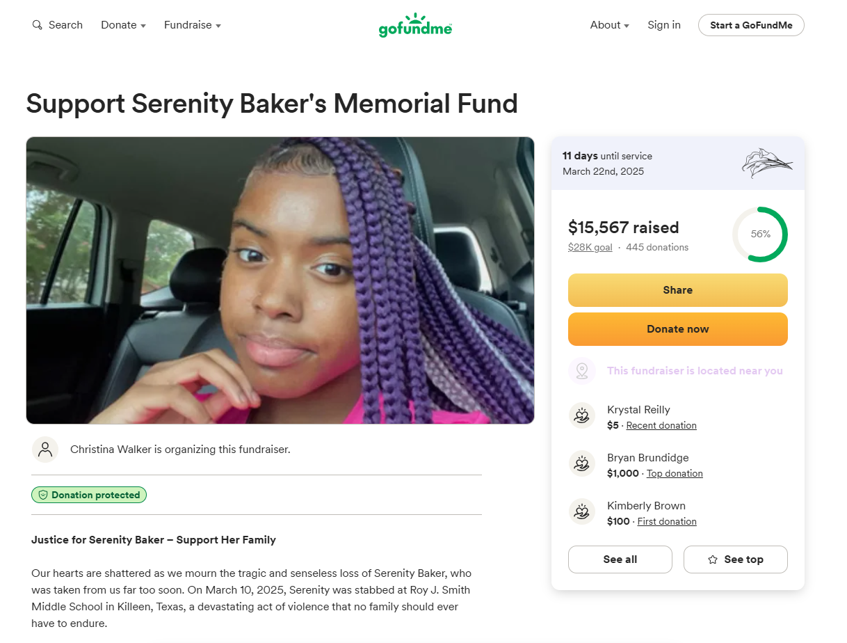 14-year-old Serenity Baker identified as victim in Killeen middle school  stabbing