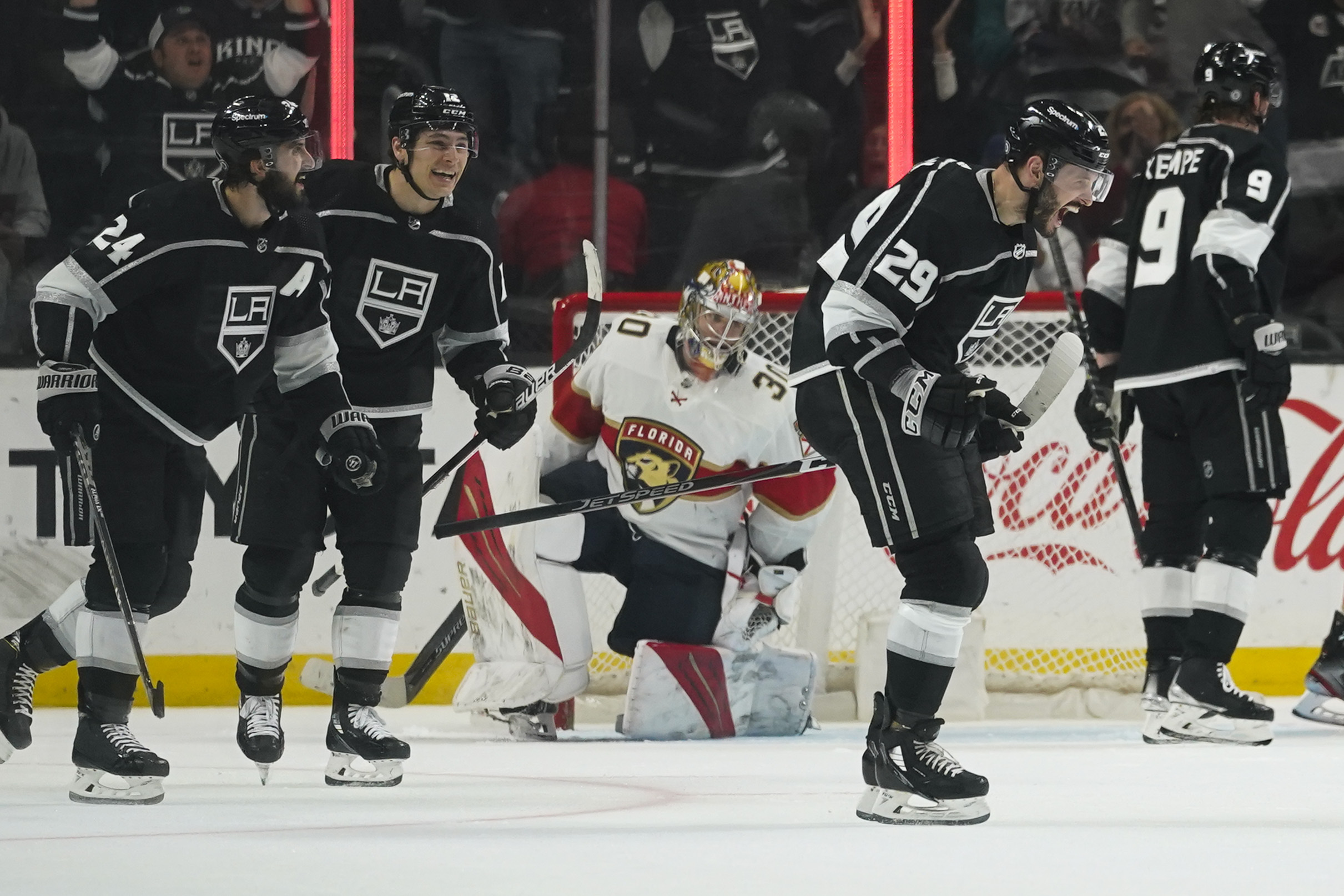 Florida Panthers' Anthony Duclair (10) returns to the bench after scoring  during the second period of an NHL hockey game against the Pittsburgh  Penguins in Pittsburgh, Tuesday, March 8, 2022. (AP Photo/Gene