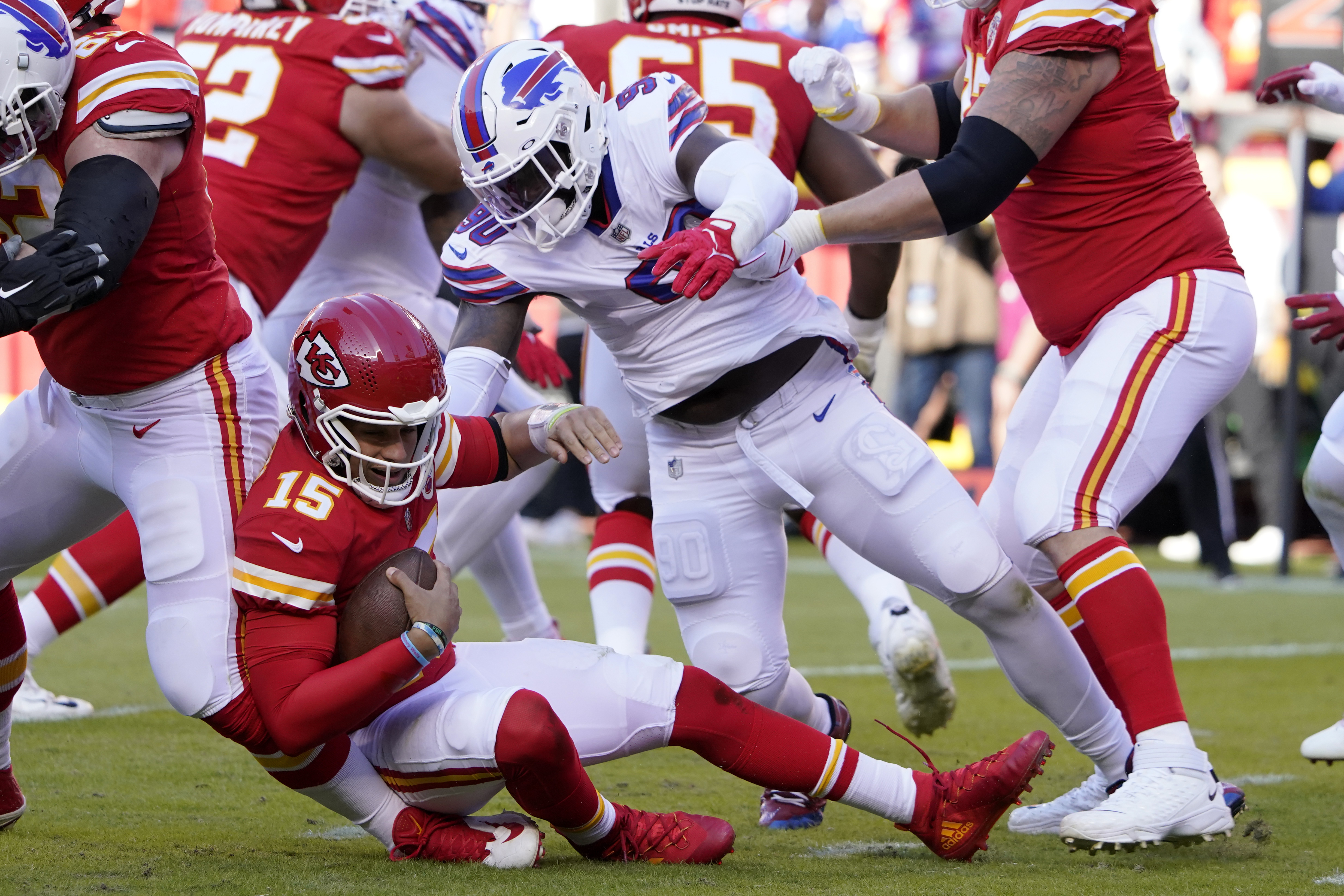 Buffalo Bills defensive tackle DaQuan Jones on the sidelines during the  second half of an NFL football game against the Kansas City Chiefs, Sunday,  Oct. 16, 2022 in Kansas City, Mo. (AP