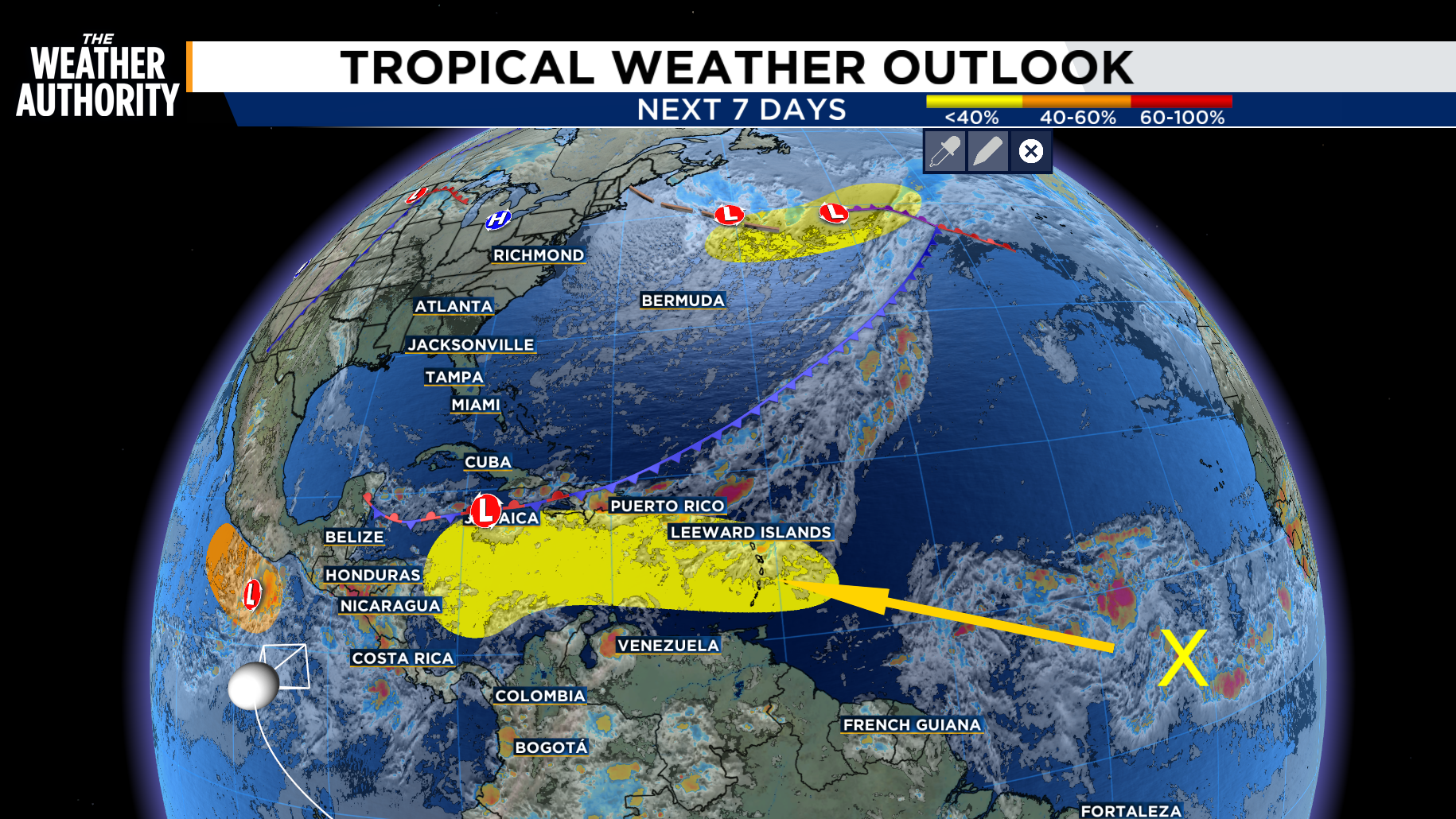 Tropical Waves, one heads toward the Caribbean, one in the open