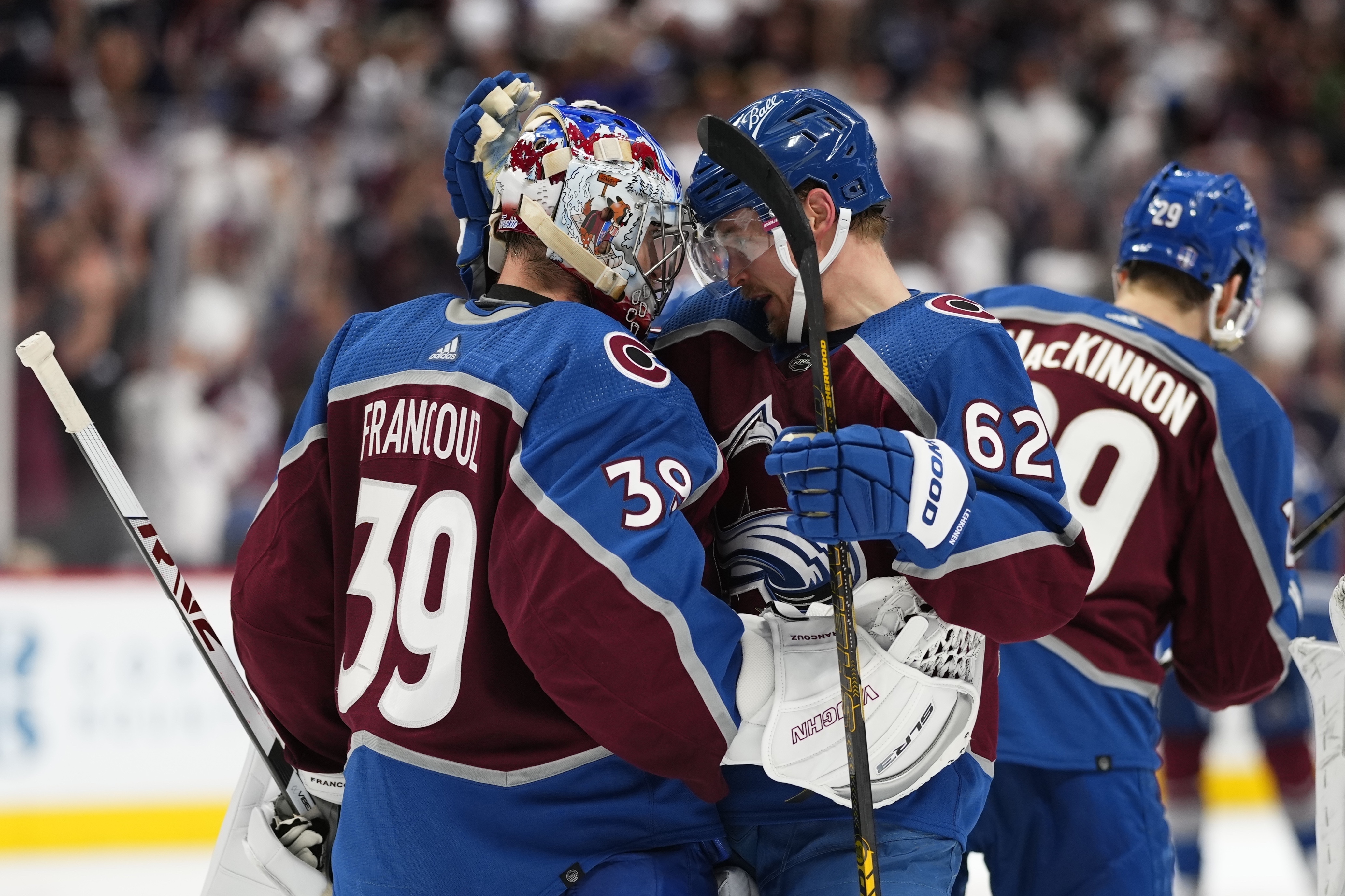 Colorado Avalanche goalie Pavel Francouz (39) lets in the goal for the  Edmonton Oilers during third