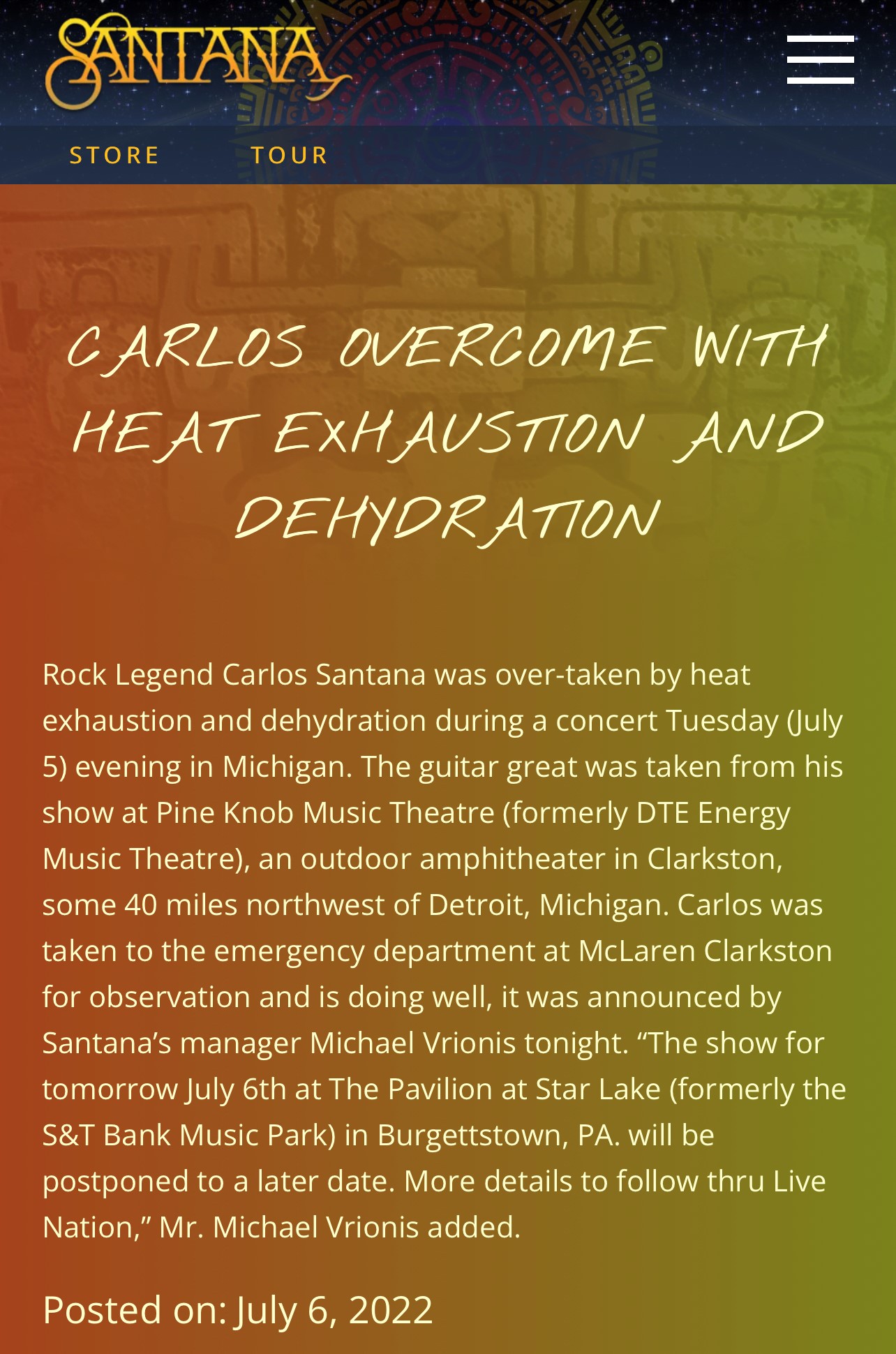 Carlos Santana Collapses During Michigan Concert – The Hollywood Reporter