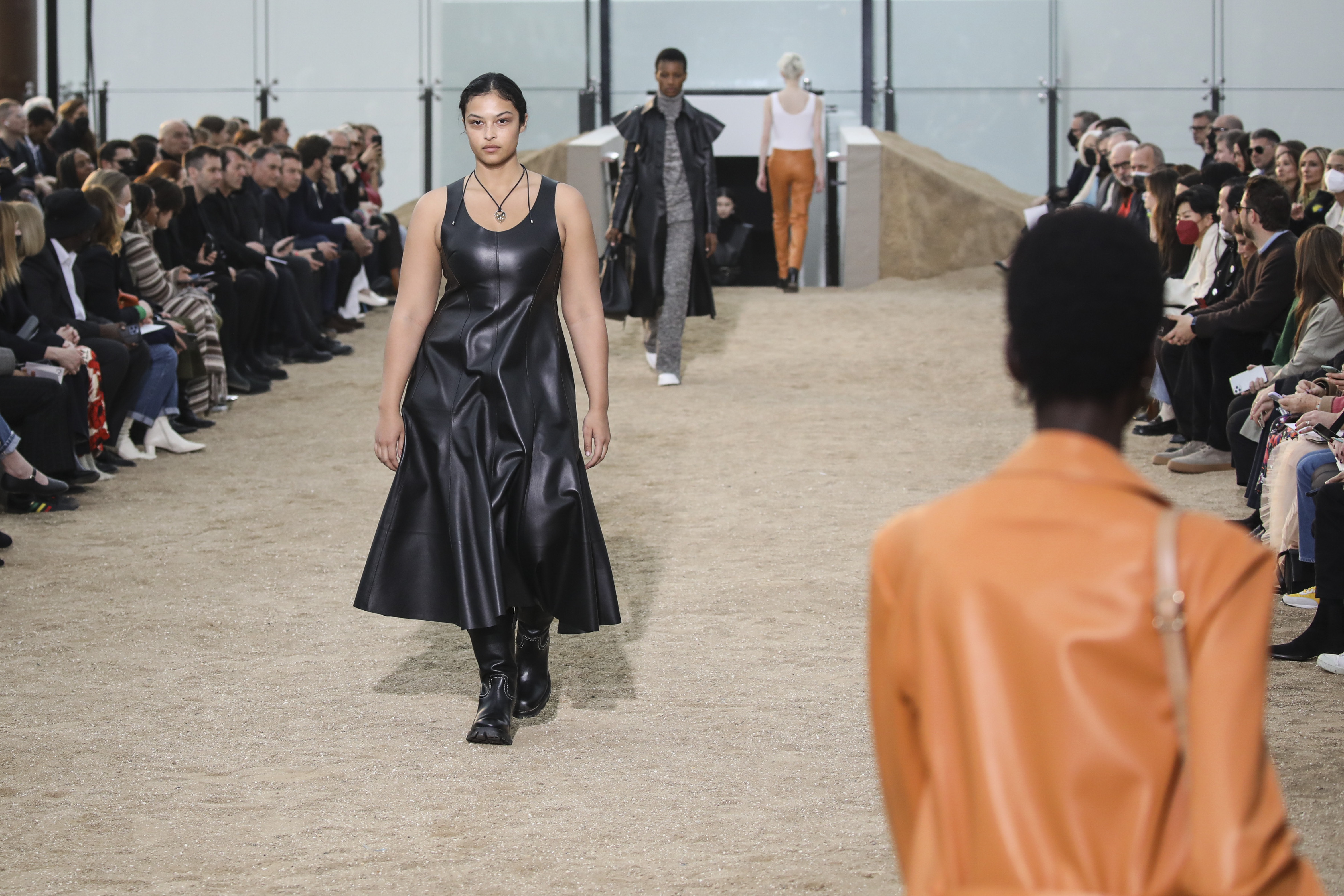 A model wears a creation as part of the Louis Vuitton Ready To Wear  Fall/Winter 2022-2023 fashion collection, unveiled during the Fashion Week  in Paris, Monday, March 7, 2022. (Photo by Vianney