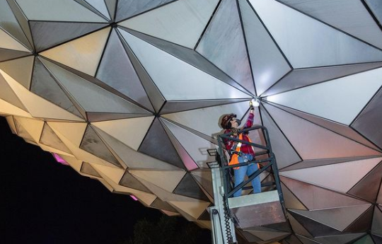 Imagineers begin test fitting new lights on EPCOT's Spaceship Earth