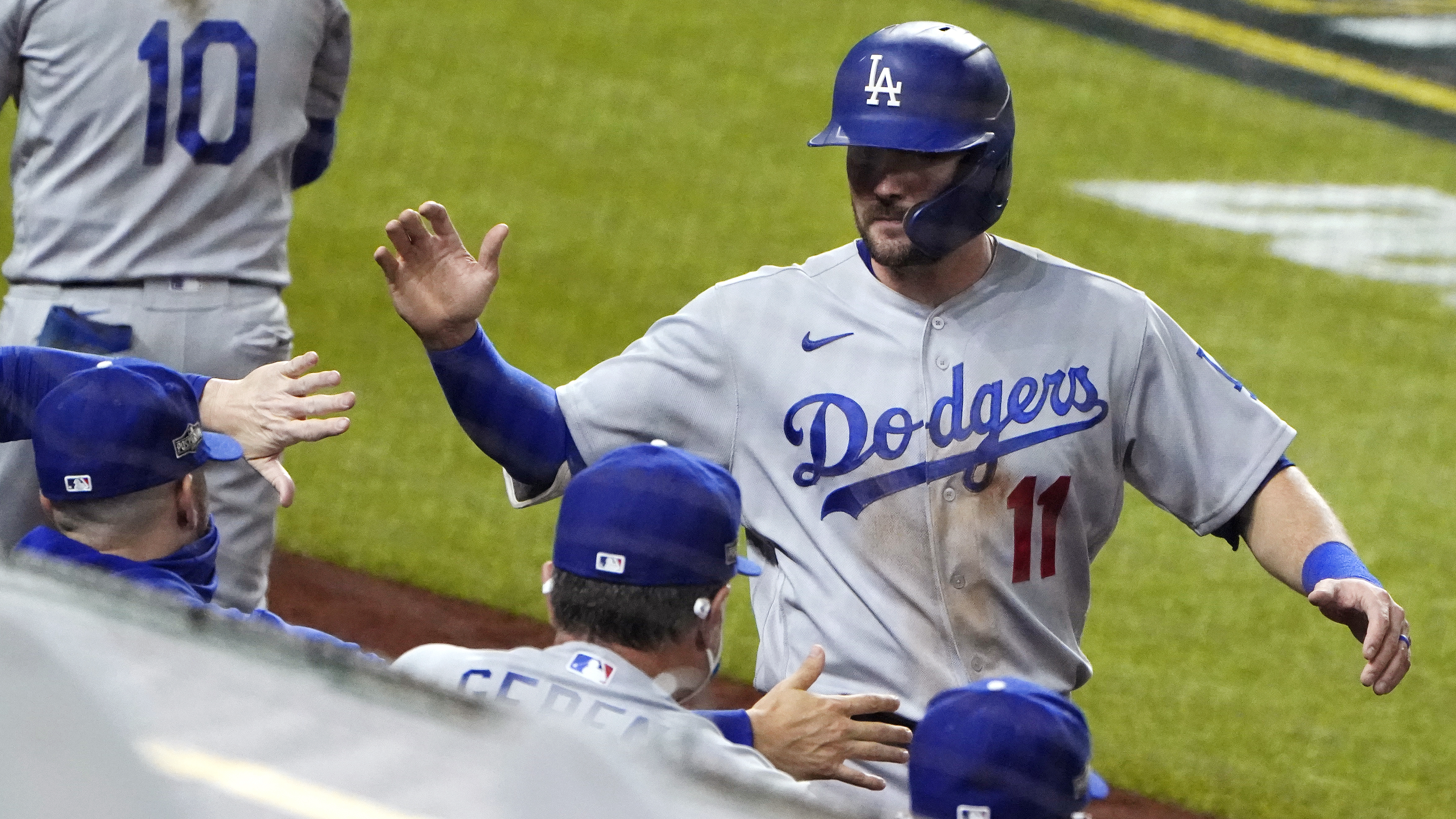 Los Angeles Dodgers' AJ Pollock grounds out during the sixth inning of a  National League Wild Card playoff baseball game against the St. Louis  Cardinals on Wednesday, Oct. 6, 2021, in Los