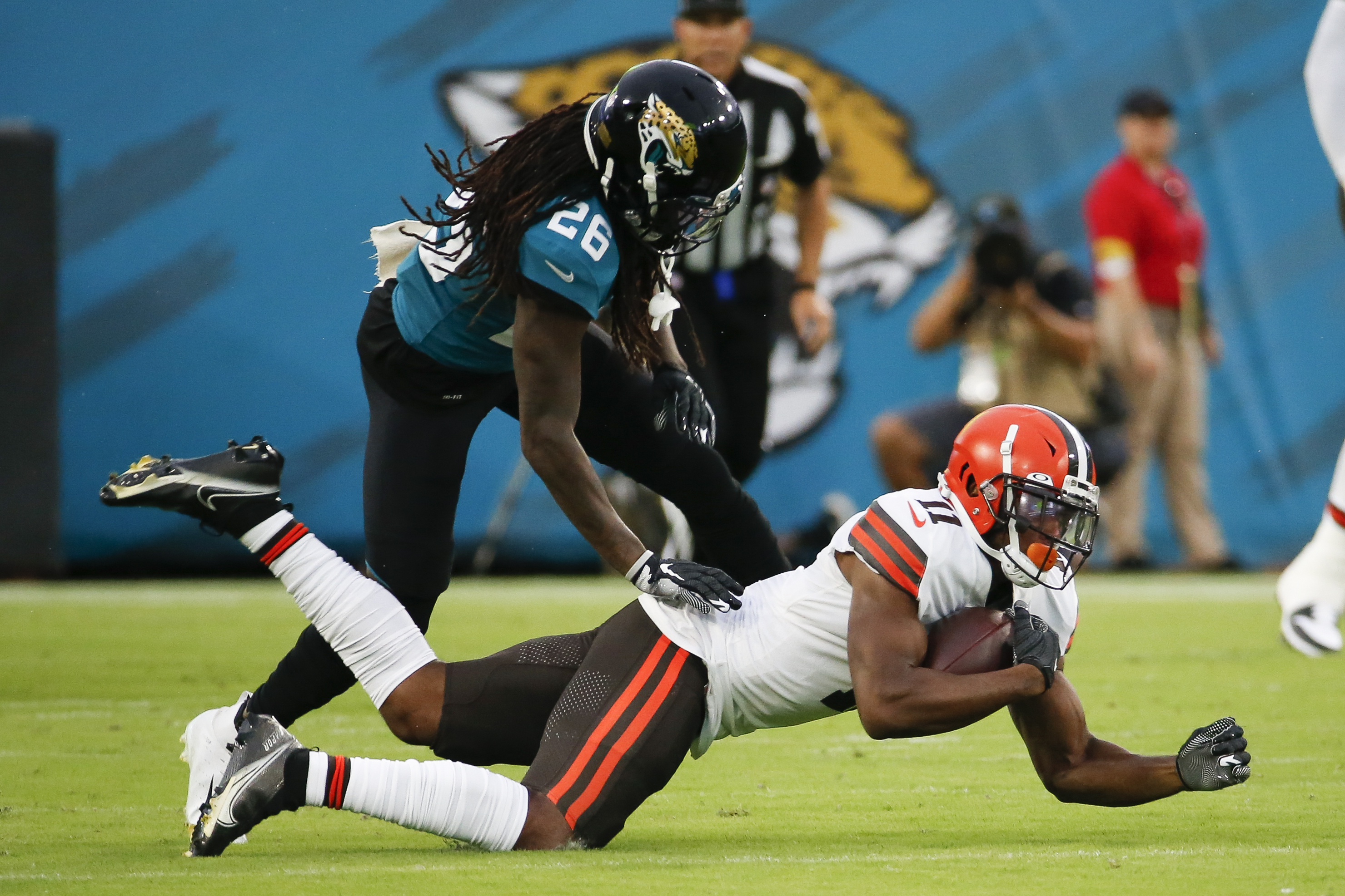 Wide Receiver Marvin Jones Jr (11) makes a reception in the second quarter  as the Cleveland Browns compete against the Jacksonville Jaguars for the  first pre-season game at the TIAA Bank Field