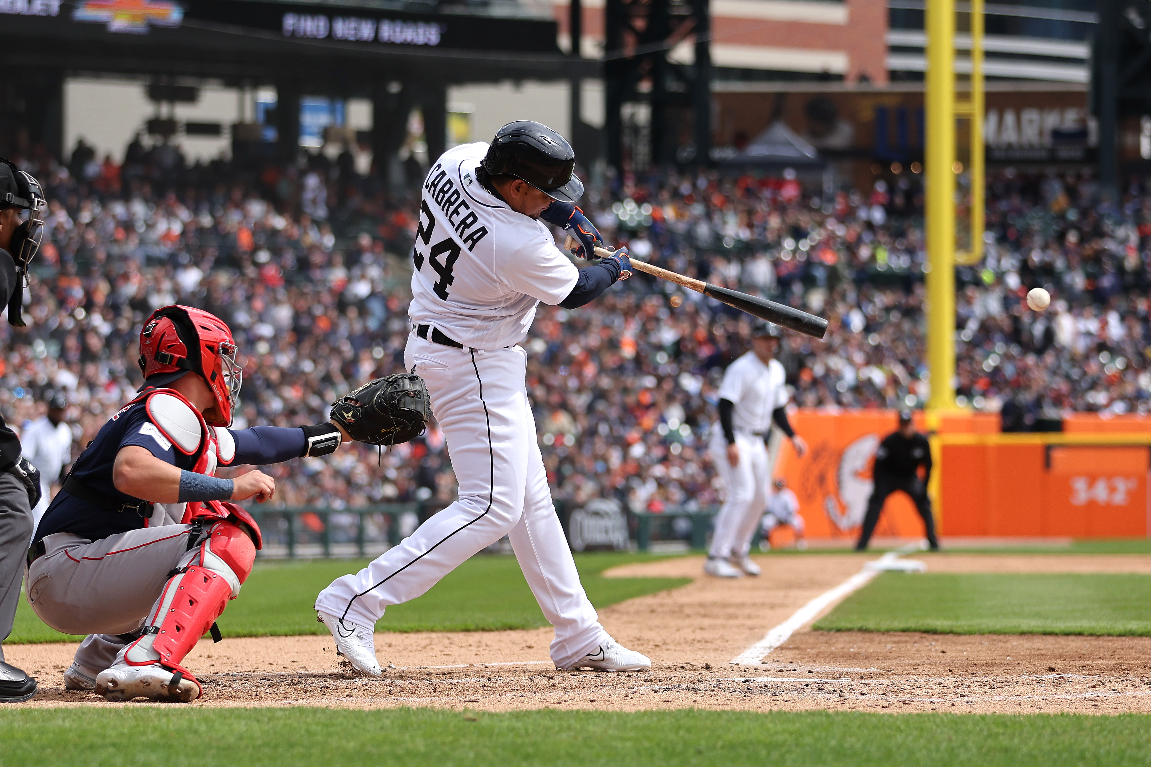 Miguel Cabrera of the Detroit Tigers fields during the Opening Day News  Photo - Getty Images