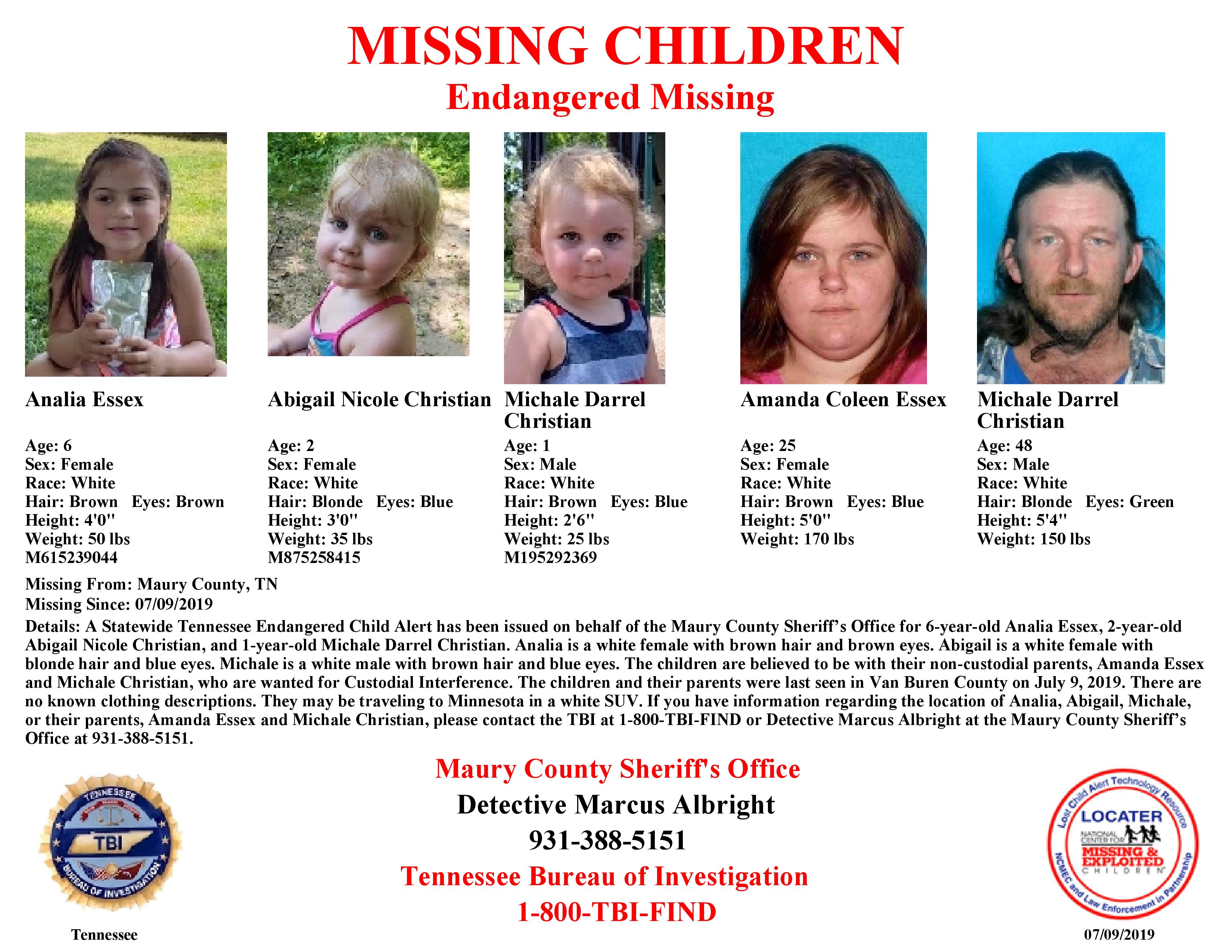Tennessee Authorities searching for 3 missing children