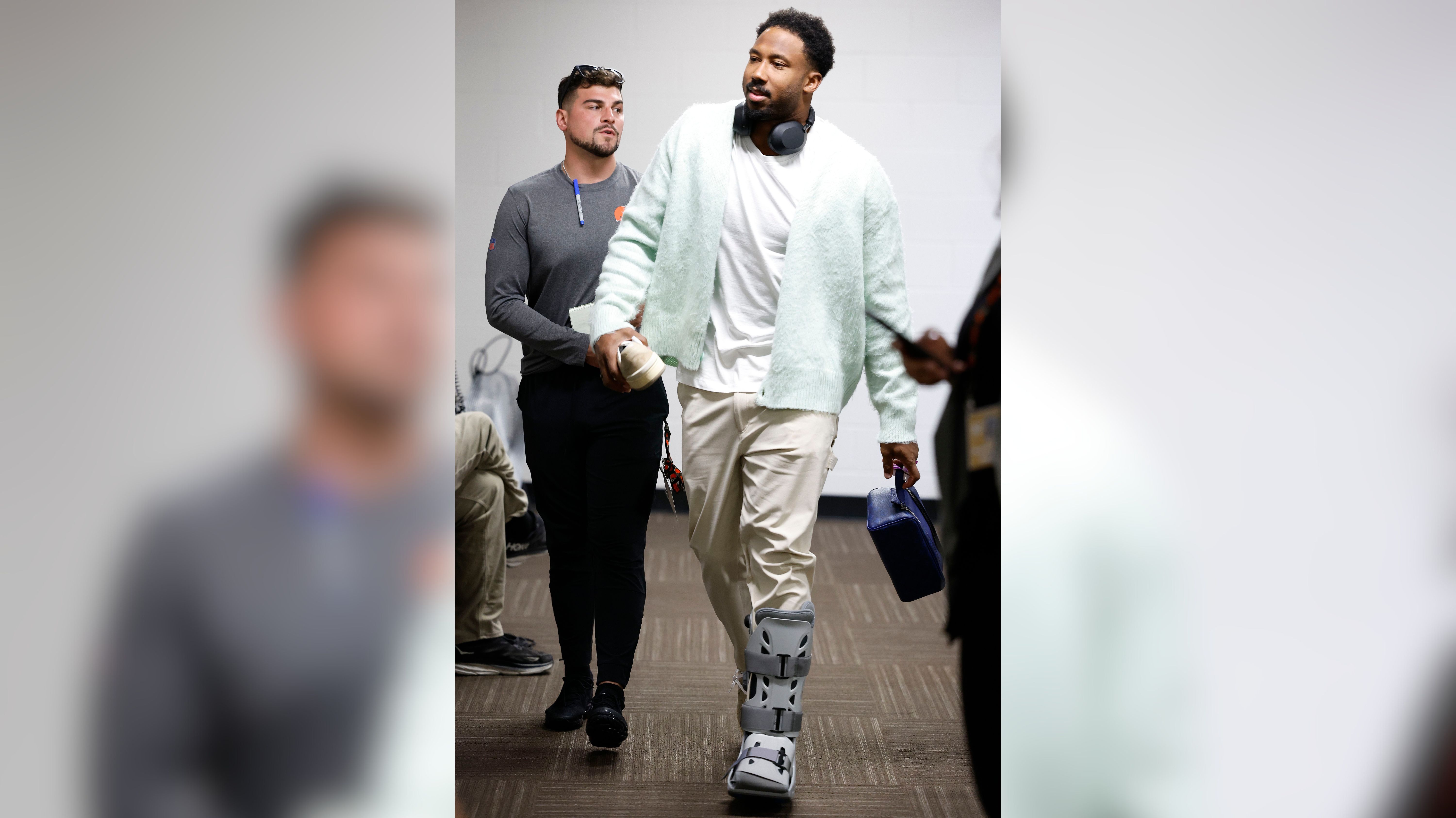 Browns' Myles Garrett in a walking boot following loss to Ravens