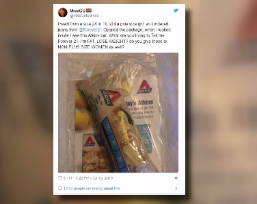 Forever 21 Included Atkins Diet Bars With Plus-Size Orders