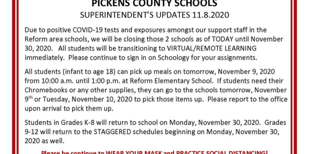 Two Pickens Co. Schools closed due to COVID-19 exposure