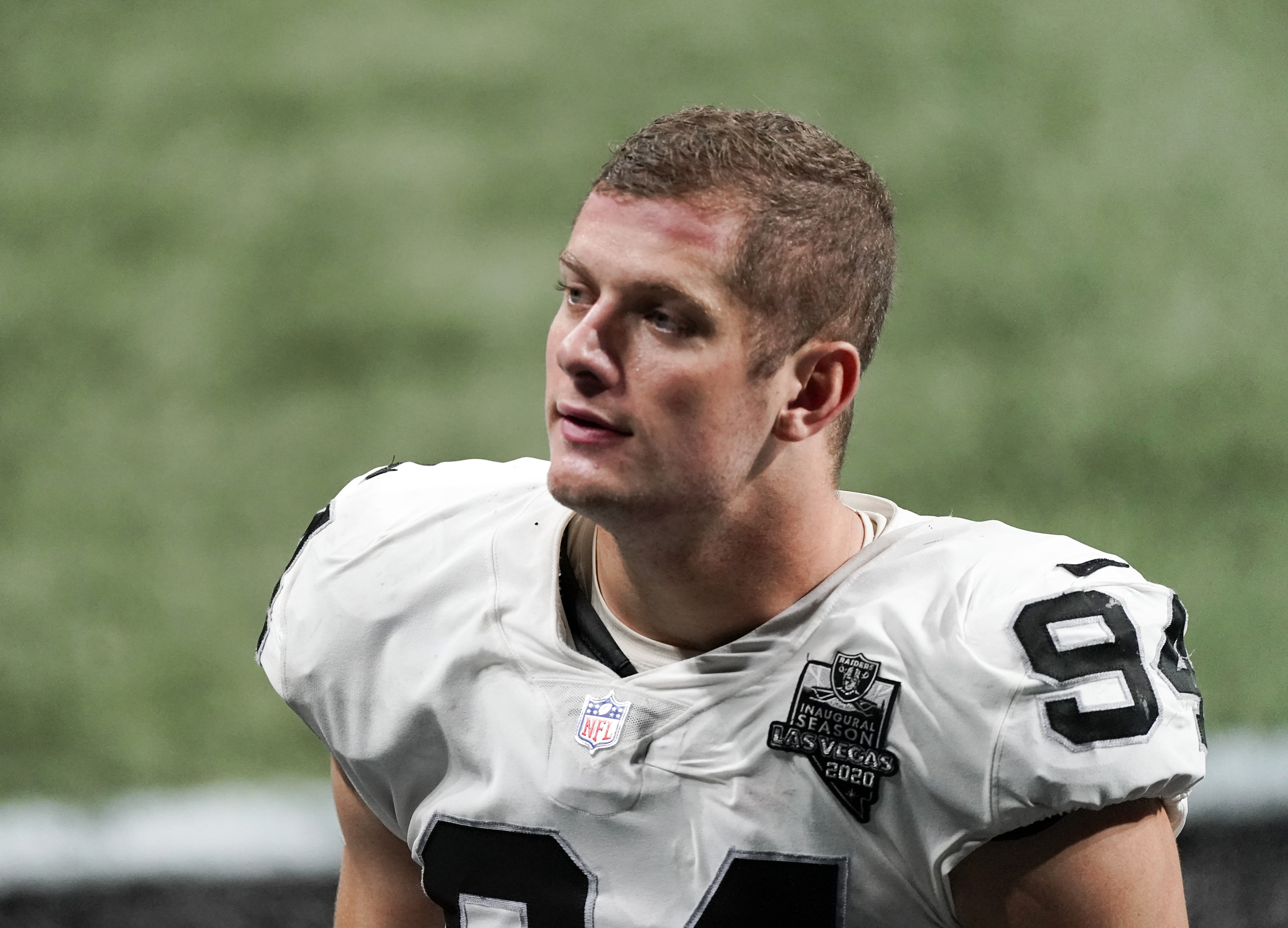 Tampa Bay Buccaneers linebacker Carl Nassib (94) stands on the field prior  to the start of