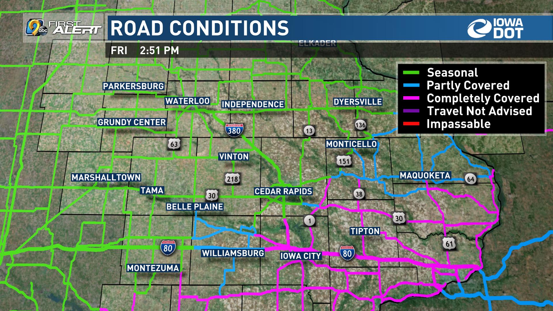 Iowa Road Conditions Map Snow Covered Roads Slow Traffic In Eastern Iowa