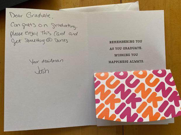 Postal worker leaves handwritten notes and gift cards for 2020 graduates on  his mail route