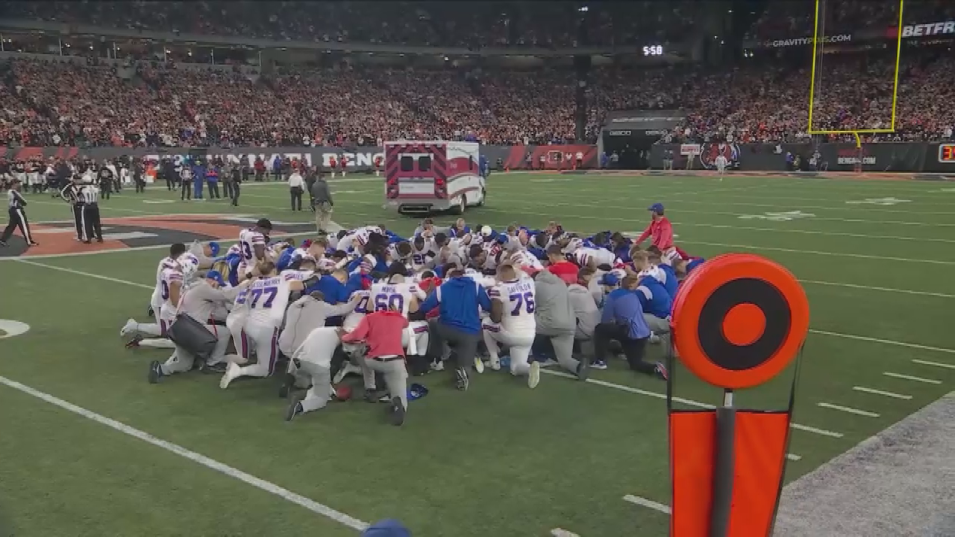 Terrifying football moment as Bills' Hamlin collapses after tackle