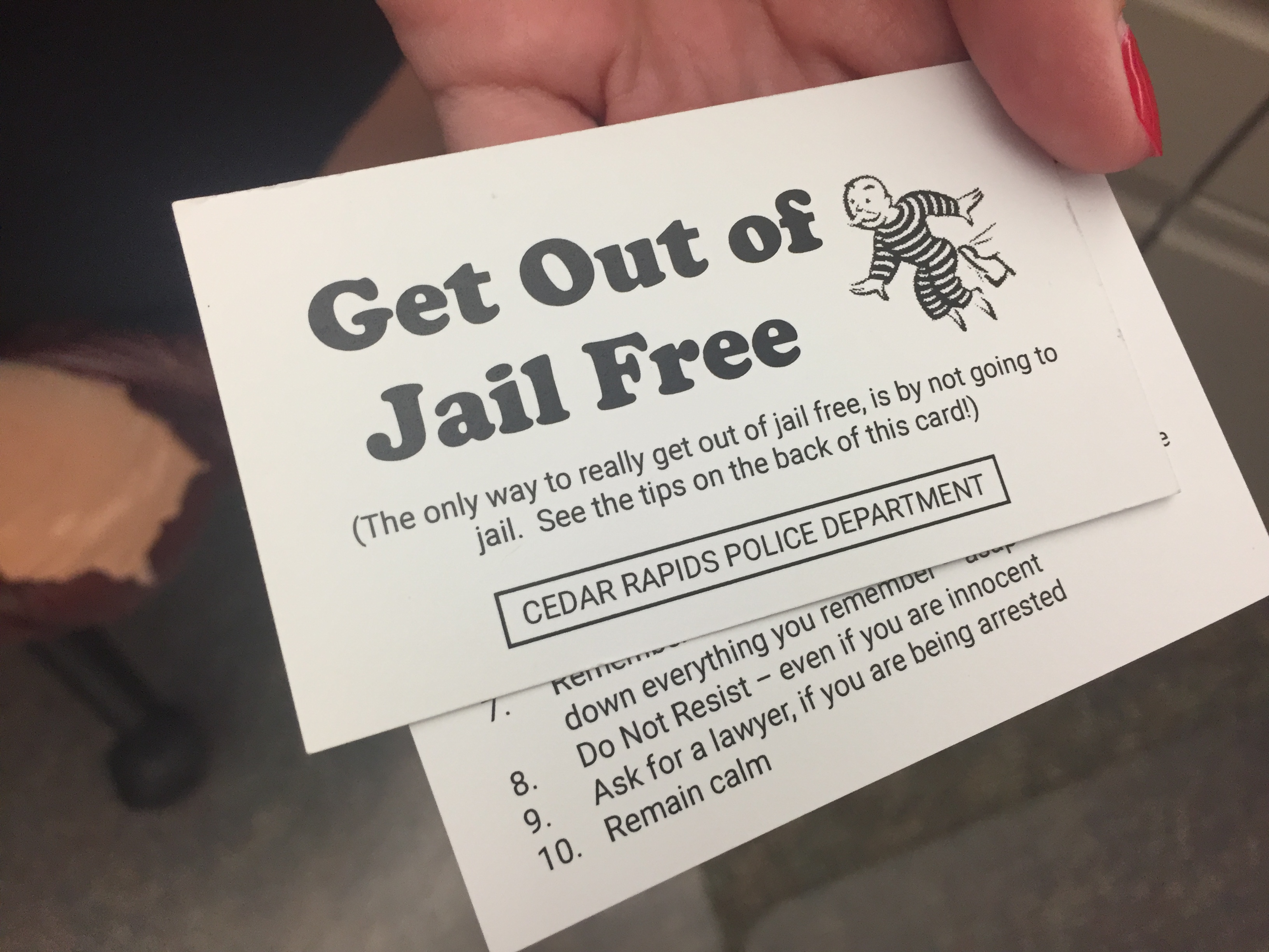 Cedar Rapids Police use Monopoly inspired cards to help improve In Get Out Of Jail Free Card Template