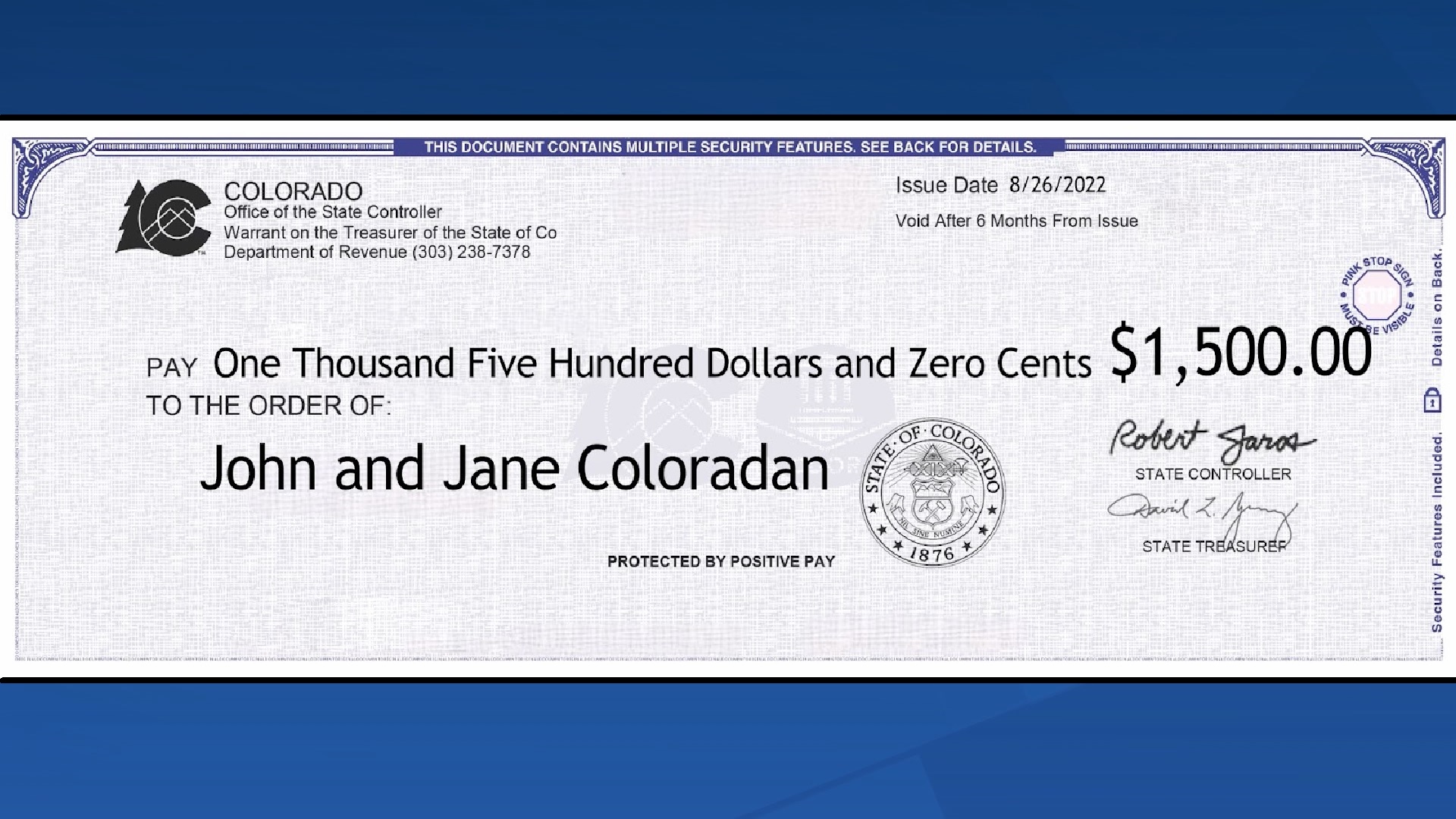 Call center set up in Colorado for TABOR refund checks, 55% of checks  mailed out have been cashed as of Aug. 17