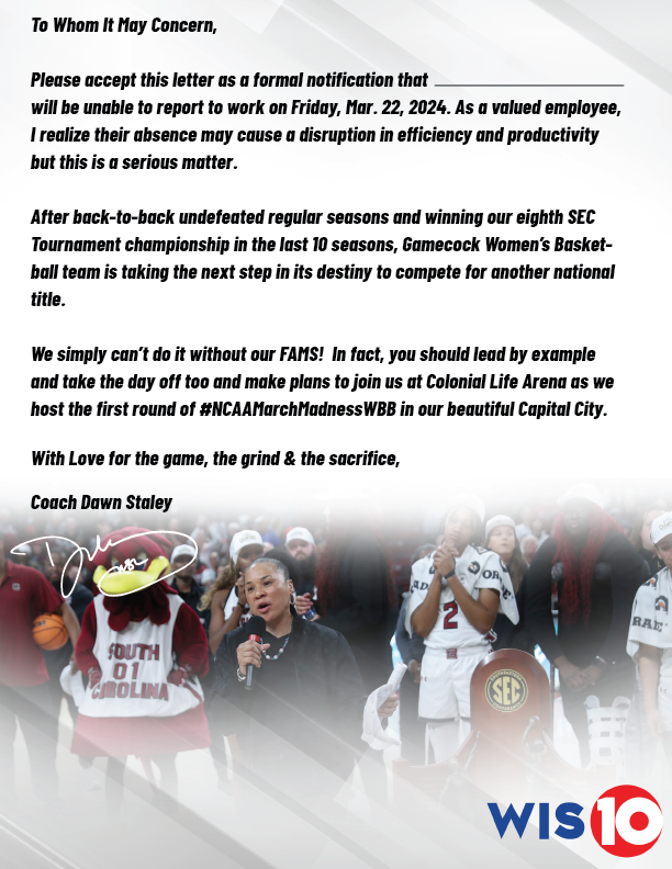 USC Women's basketball coach Dawn Staley issues sick note for fans to attend  game